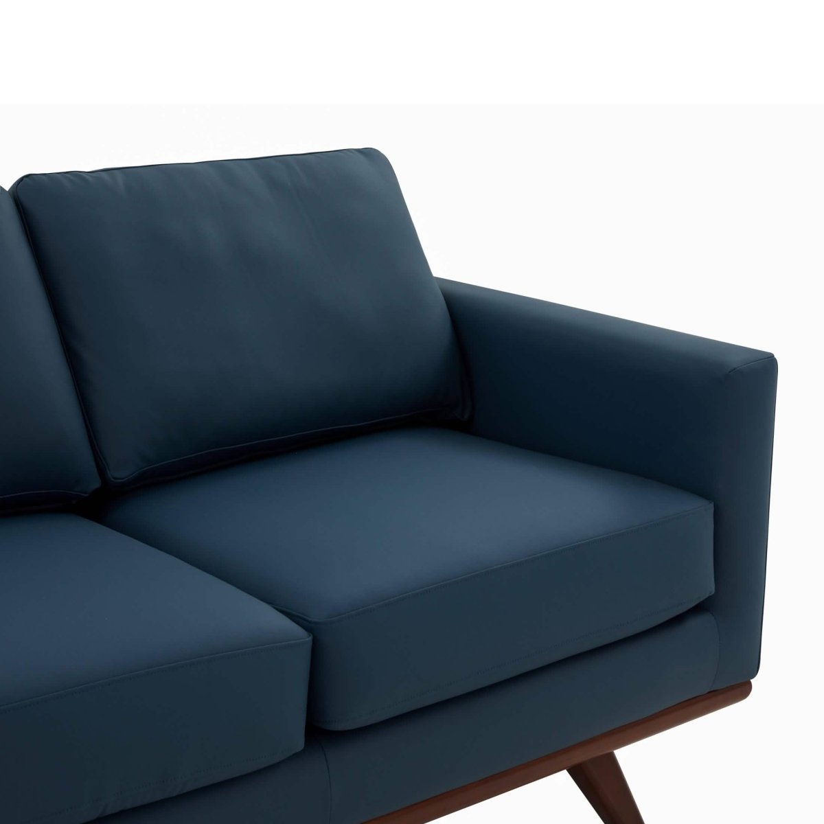Chester 3-Seater Leather/Mesh Full Size Sofa in Birch Wood Base Leather Navy Blue Sofa Leisuremod