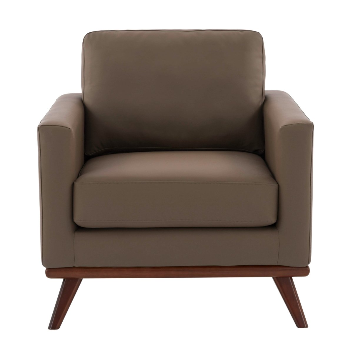 Chester Modern Leather/Mesh Accent Arm Chair With Birch Wood Base Leather Taupe Sofa Leisuremod