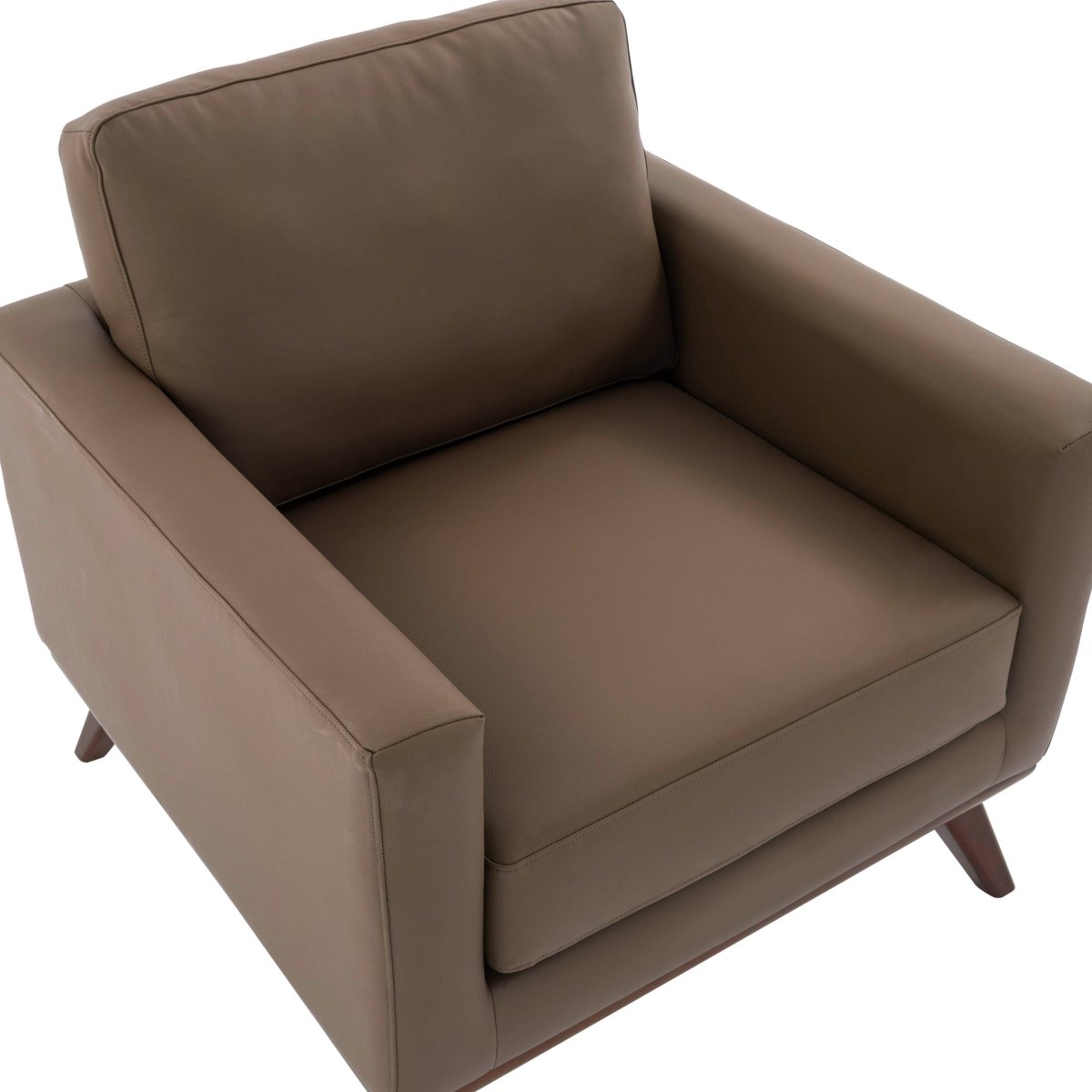 Chester Modern Leather/Mesh Accent Arm Chair With Birch Wood Base Leather Taupe Sofa Leisuremod
