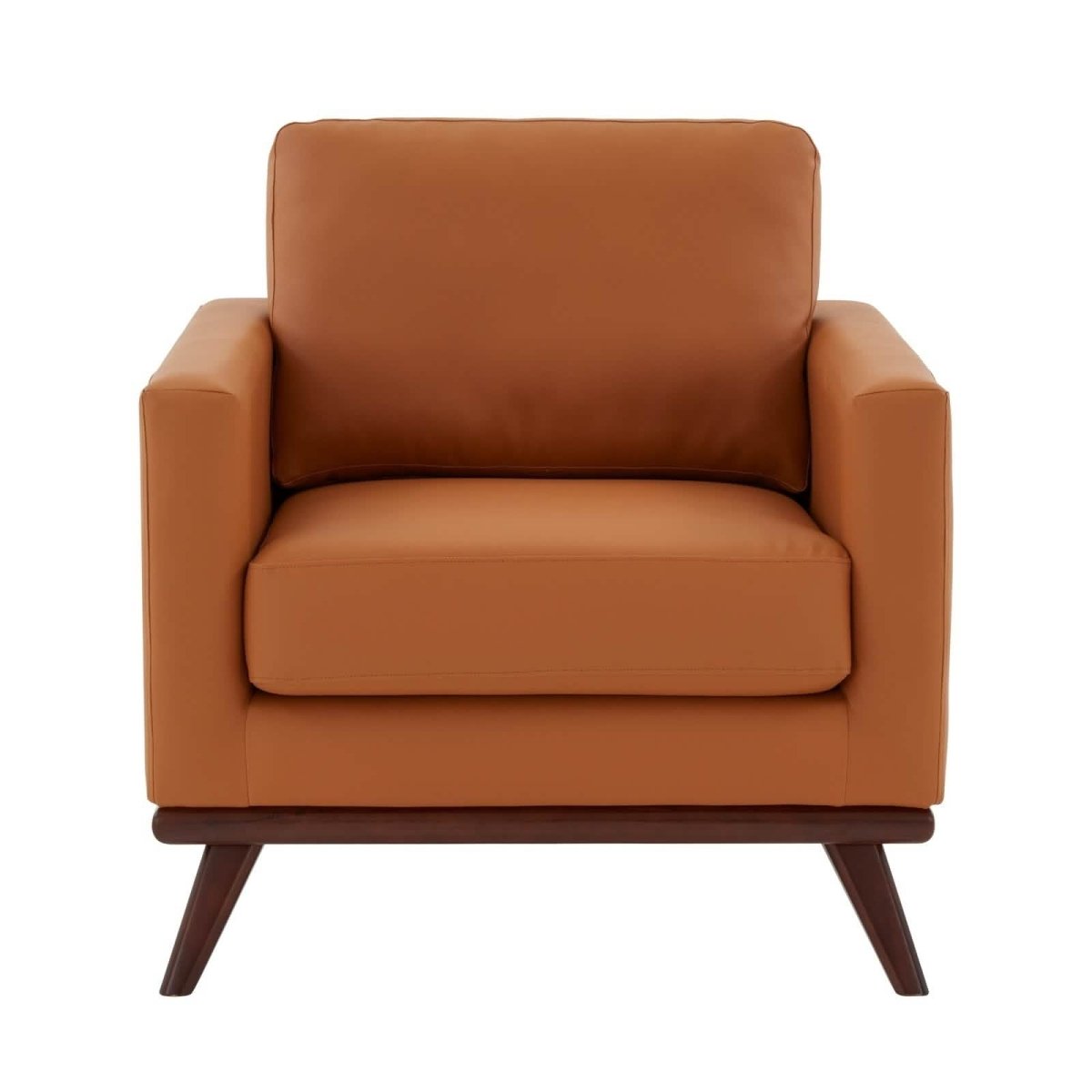 Chester Modern Leather/Mesh Accent Arm Chair With Birch Wood Base Leather Cognac Tan Sofa Leisuremod