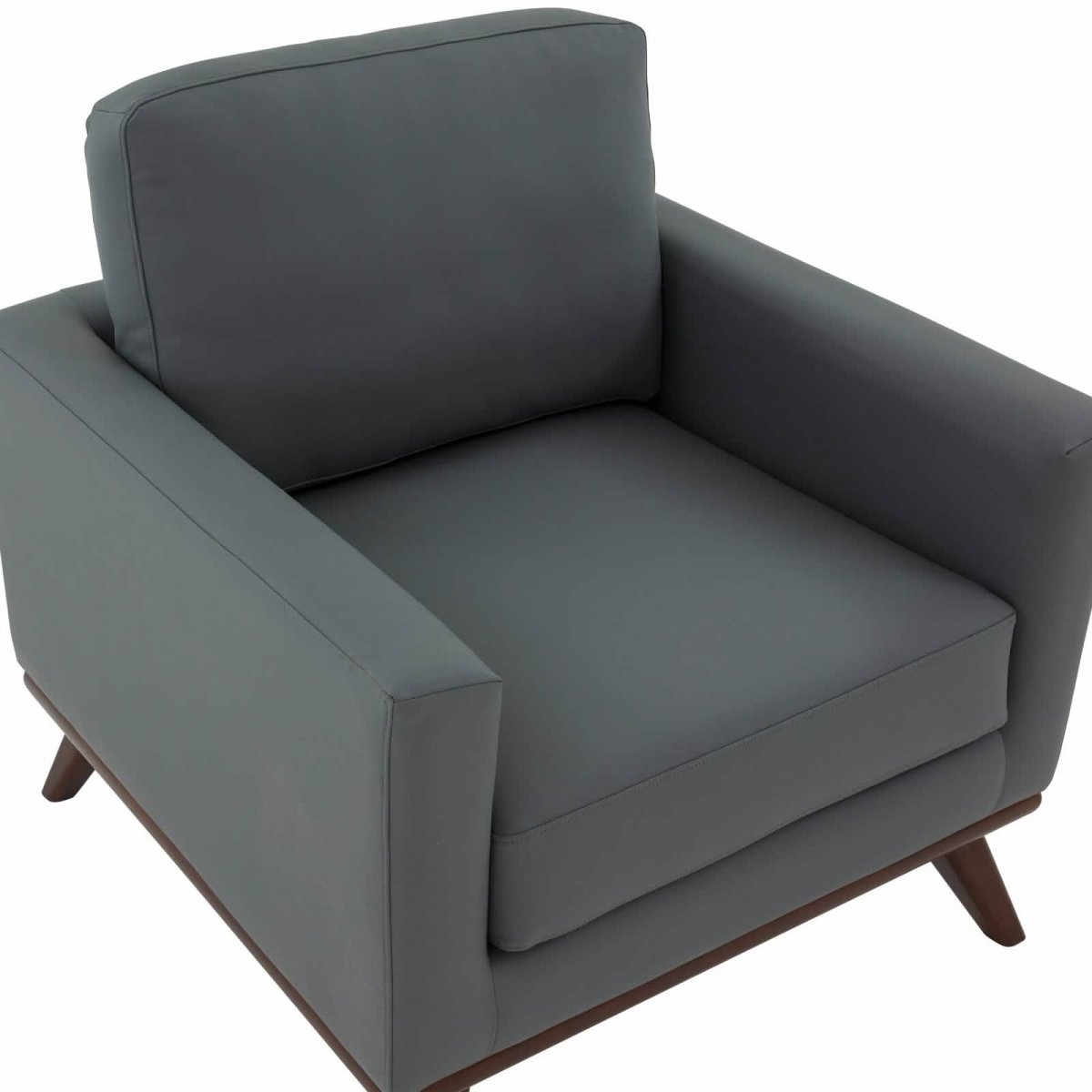 Chester Modern Leather/Mesh Accent Arm Chair With Birch Wood Base Leather Grey Sofa Leisuremod