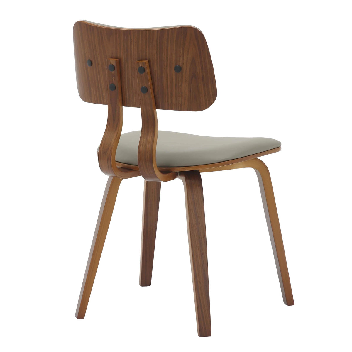 Clivo Modern Wooden Dining Chair Upholstered in Leather With Walnut Color Frame Walnut Light Grey Dining Chair Leisuremod