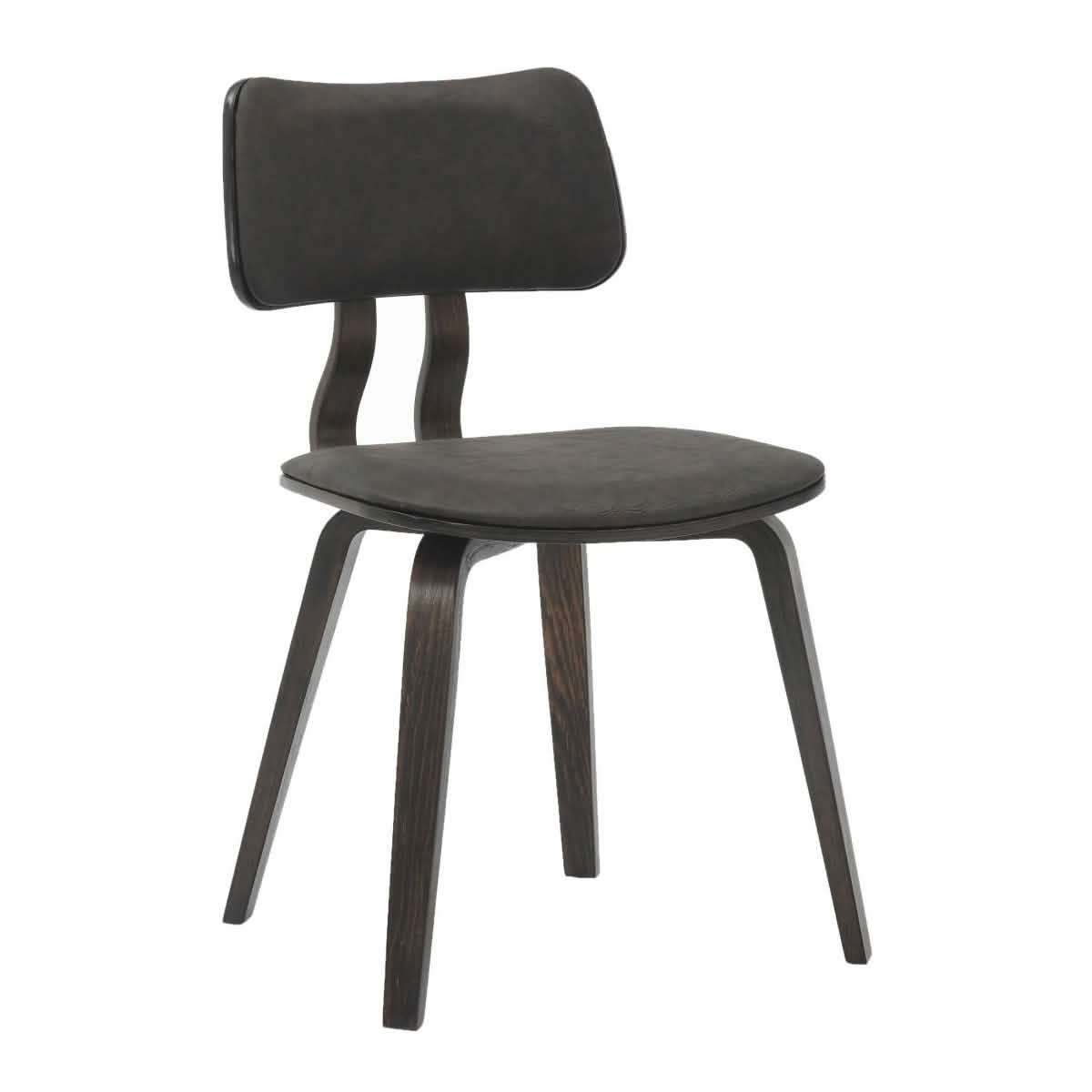 Clivo Modern Wooden Dining Chair Upholstered in Leather With Walnut Color Frame Dark Walnut Brown Dining Chair Leisuremod
