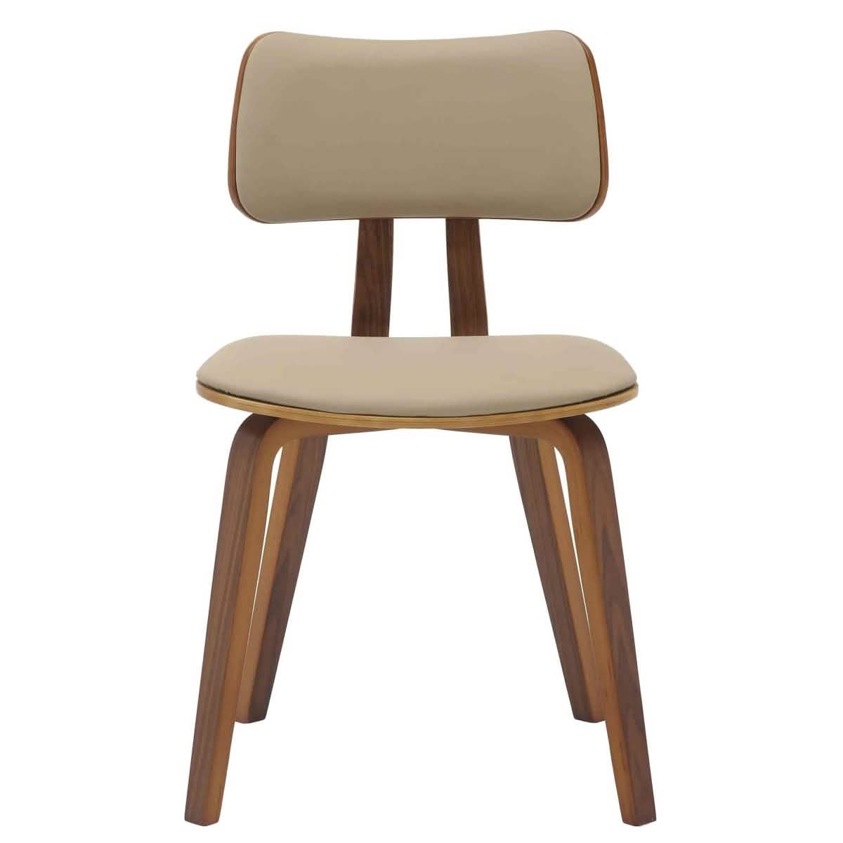 Clivo Modern Wooden Dining Chair Upholstered in Leather With Walnut Color Frame Walnut Light Brown Dining Chair Leisuremod