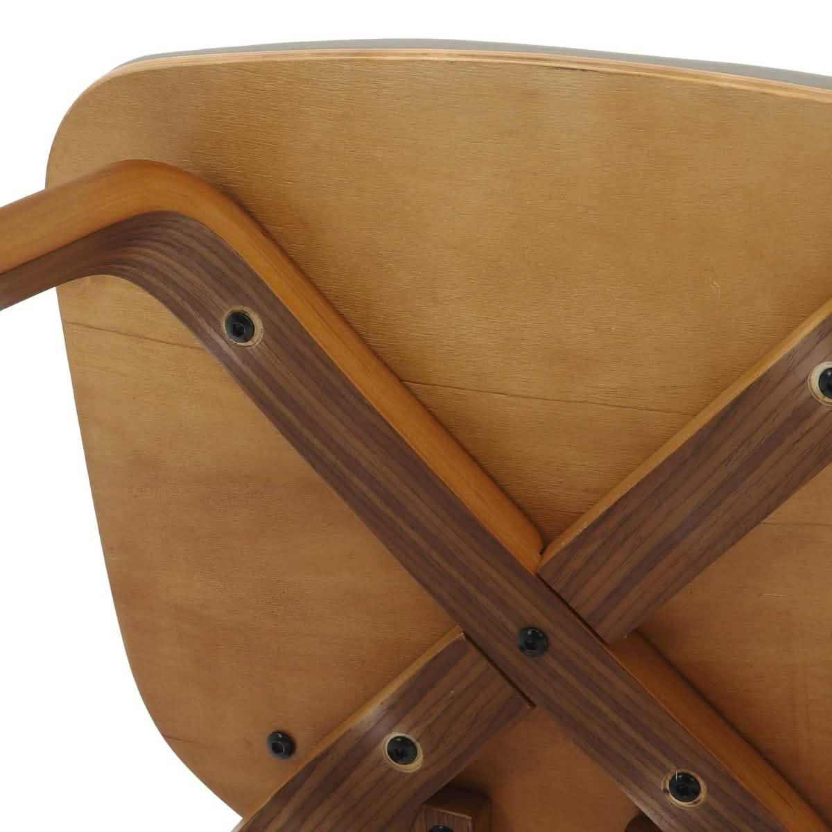 Clivo Modern Wooden Dining Chair Upholstered in Leather With Walnut Color Frame Walnut Light Grey Dining Chair Leisuremod