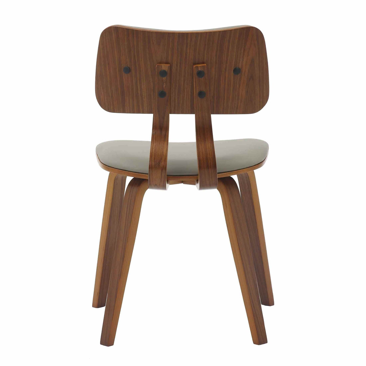 Clivo Modern Wooden Dining Chair Upholstered in Leather With Walnut Color Frame Walnut Light Grey Dining Chair Leisuremod
