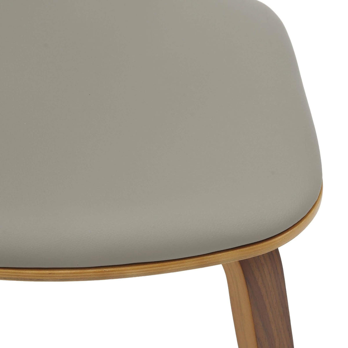 Clivo Modern Wooden Dining Chair Upholstered in Leather With Walnut Color Frame Walnut Light Grey Dining Chair Leisuremod