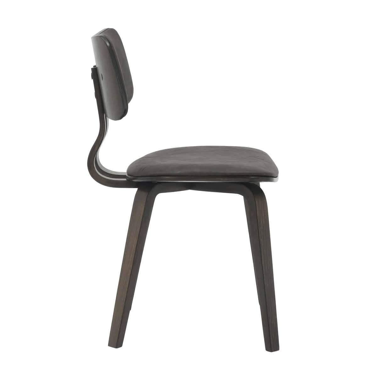Clivo Modern Wooden Dining Chair Upholstered in Leather With Walnut Color Frame Dark Walnut Brown Dining Chair Leisuremod
