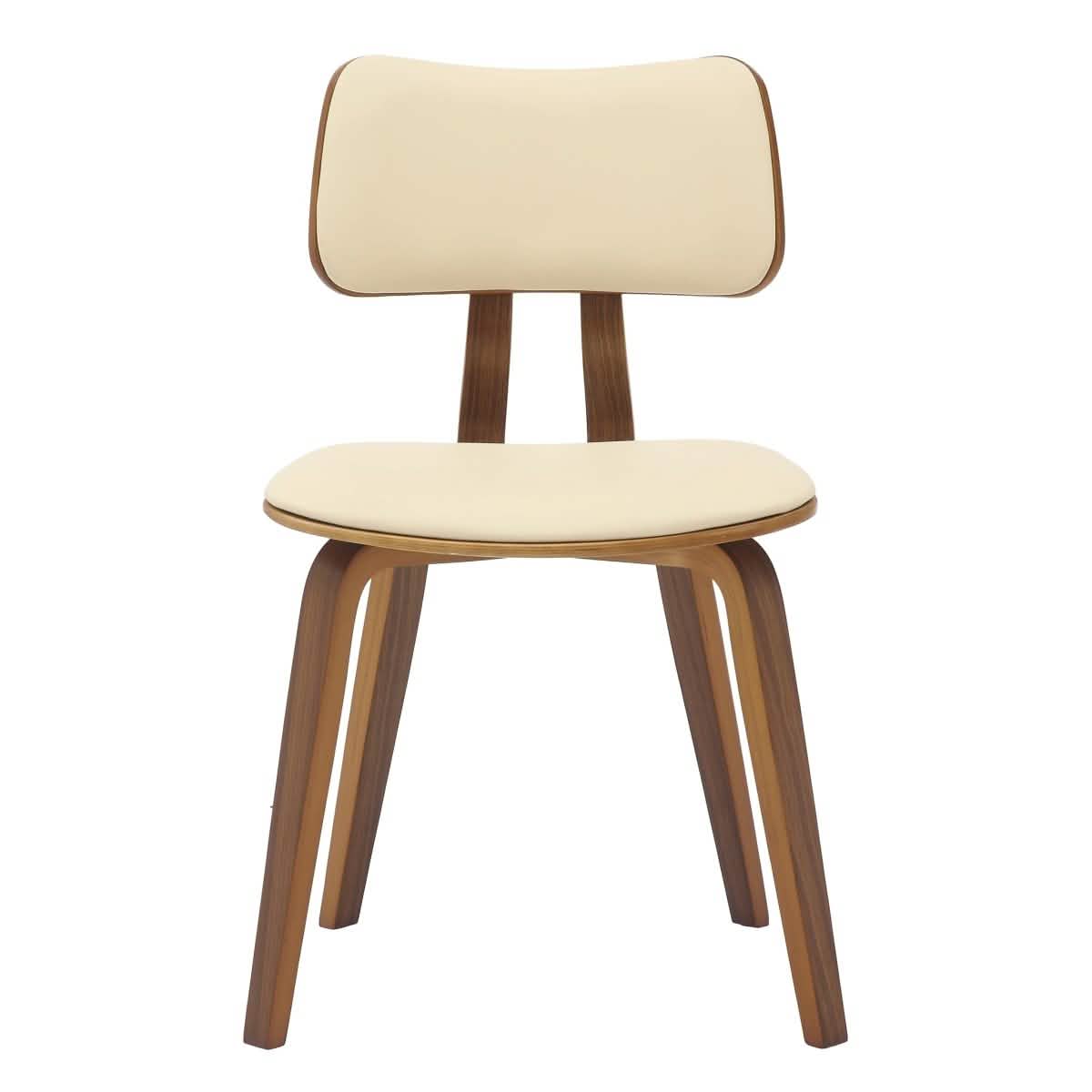 Clivo Modern Wooden Dining Chair Upholstered in Leather With Walnut Color Frame Walnut Cream Dining Chair Leisuremod
