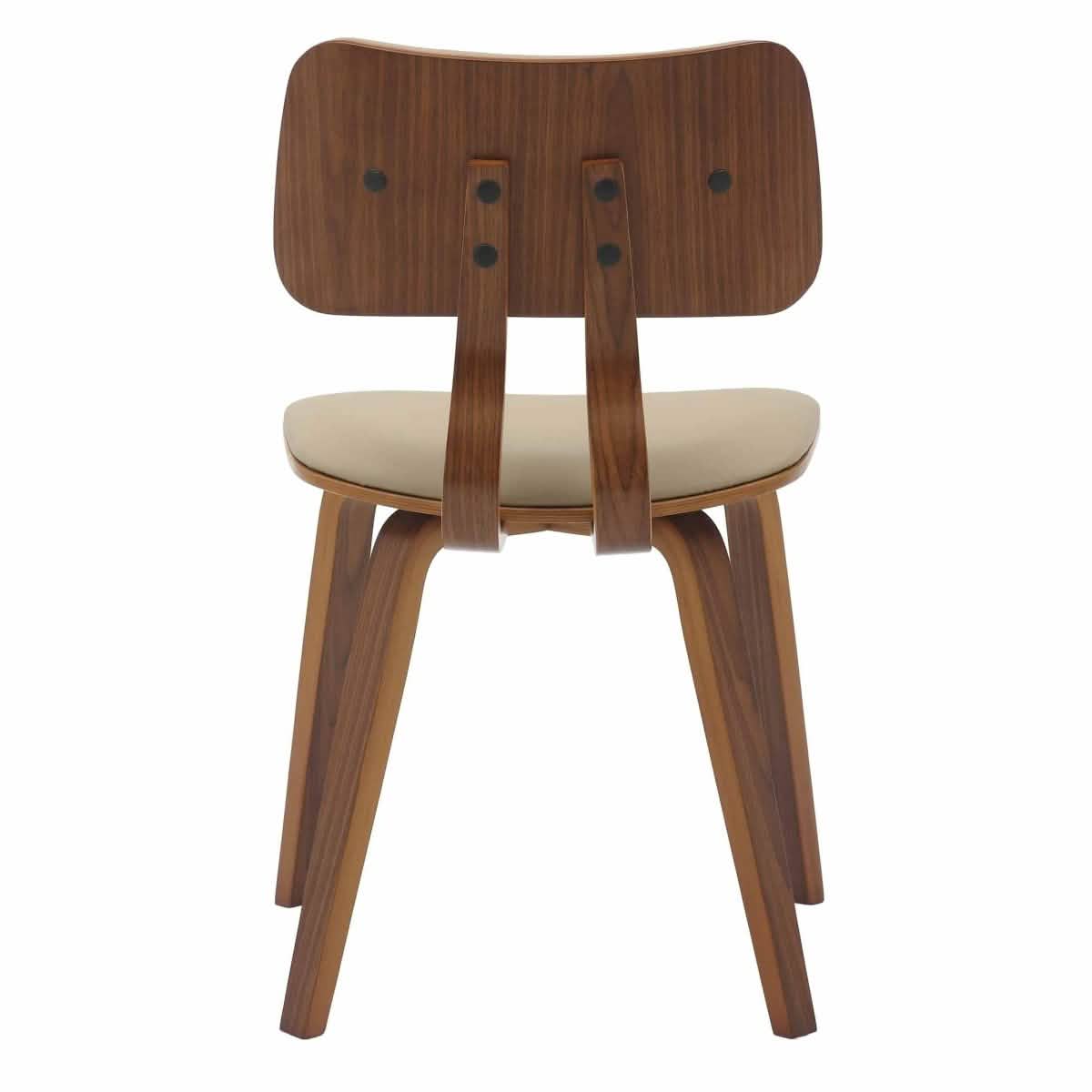 Clivo Modern Wooden Dining Chair Upholstered in Leather With Walnut Color Frame Walnut Light Brown Dining Chair Leisuremod