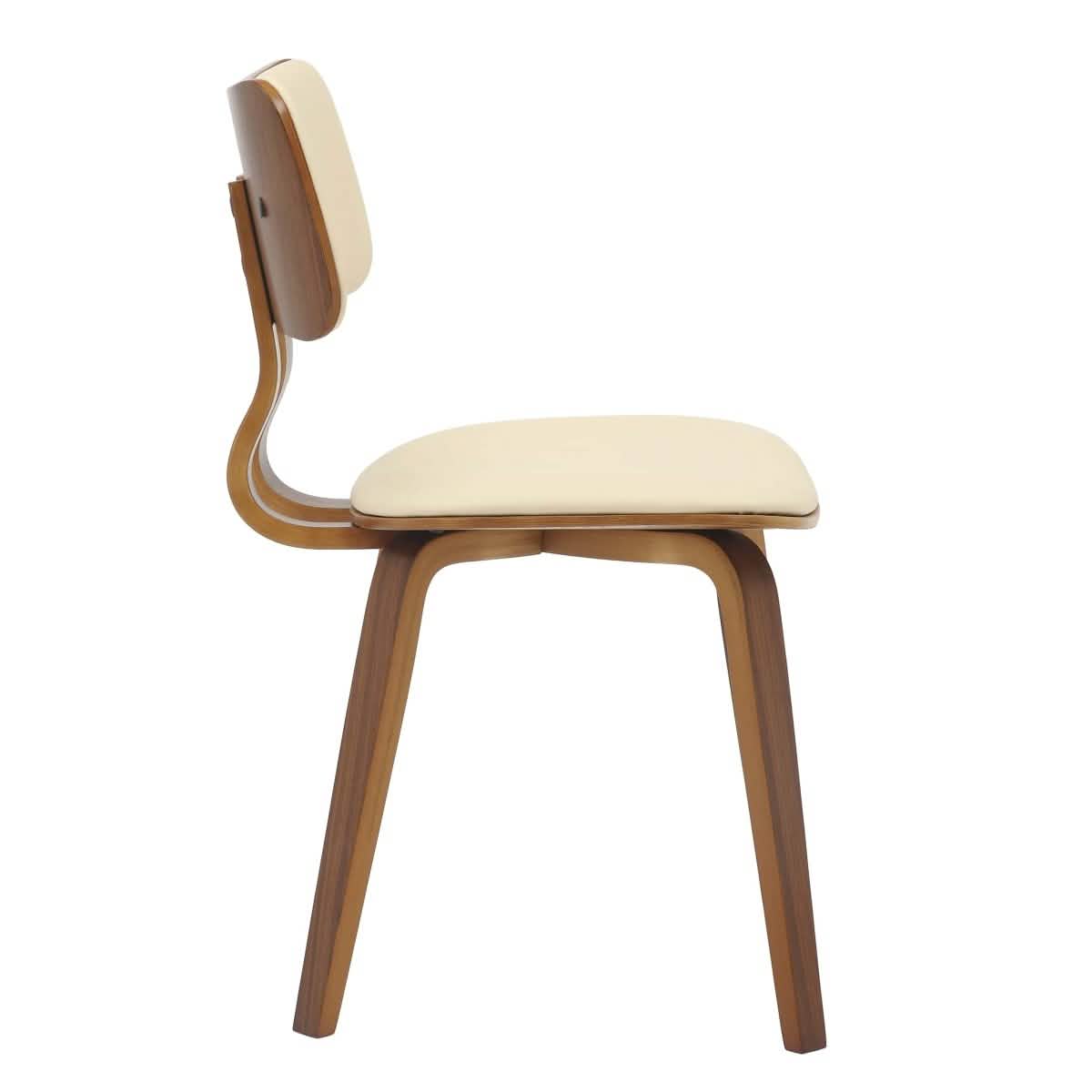 Clivo Modern Wooden Dining Chair Upholstered in Leather With Walnut Color Frame Walnut Cream Dining Chair Leisuremod