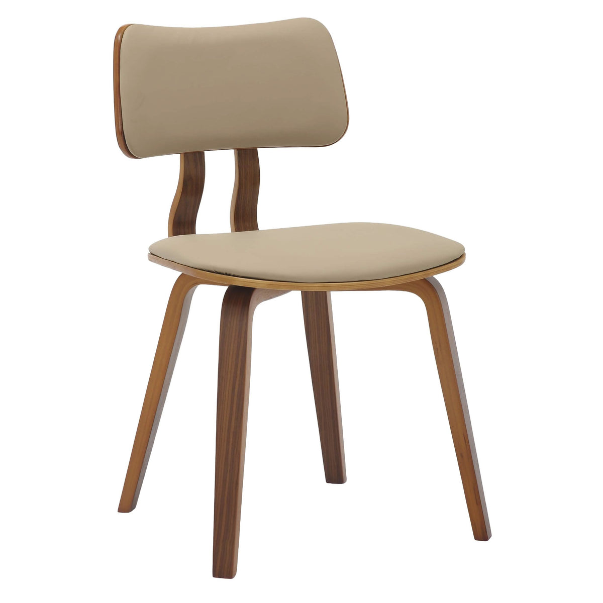 Clivo Modern Wooden Dining Chair Upholstered in Leather With Walnut Color Frame Walnut Light Brown Dining Chair Leisuremod