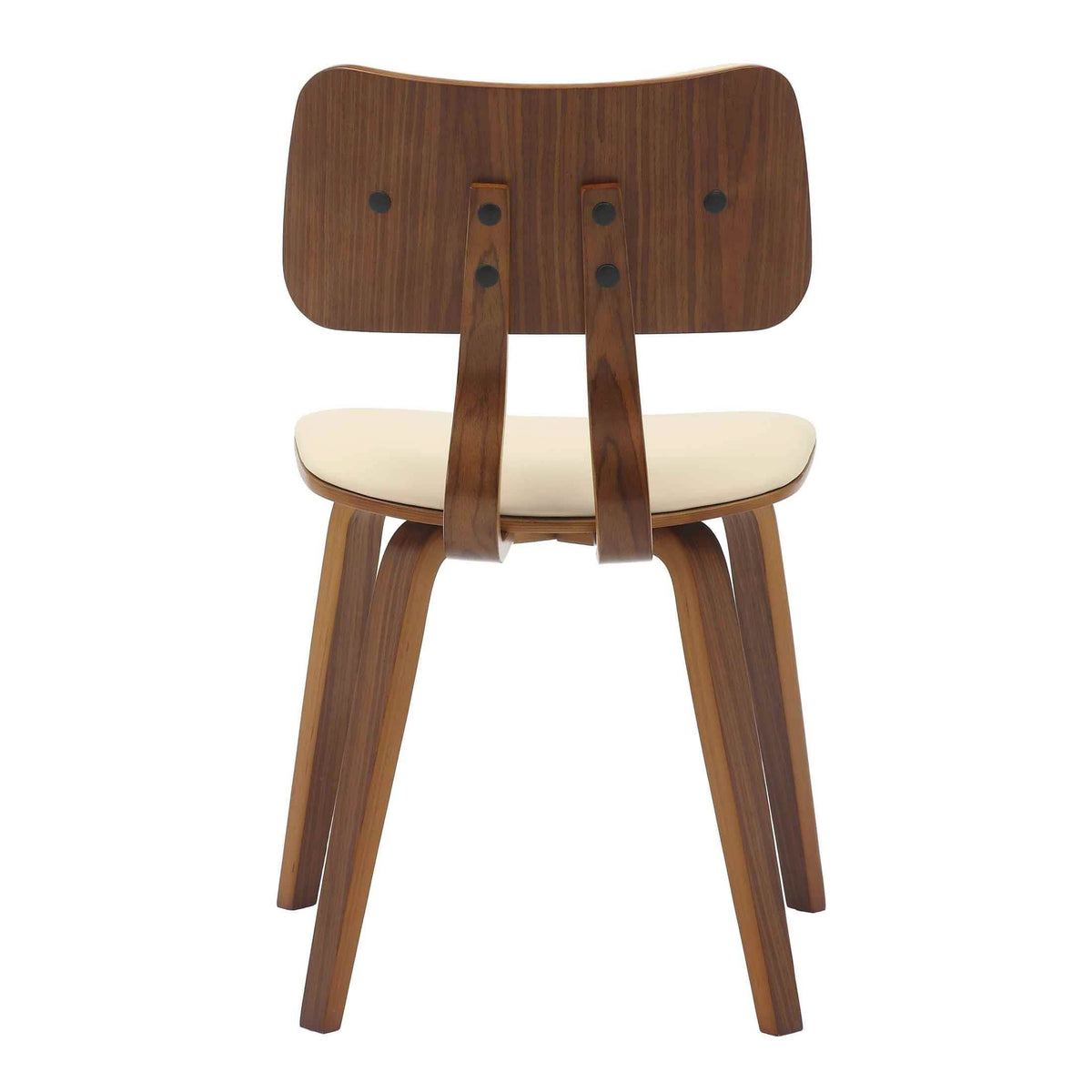 Clivo Modern Wooden Dining Chair Upholstered in Leather With Walnut Color Frame Walnut Cream Dining Chair Leisuremod