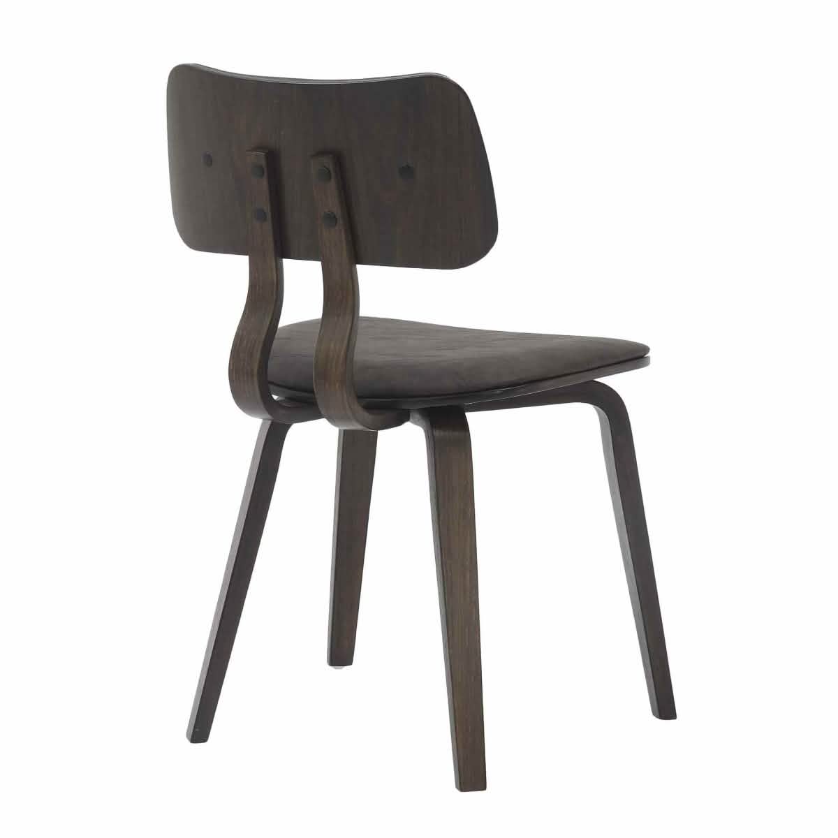 Clivo Modern Wooden Dining Chair Upholstered in Leather With Walnut Color Frame Dark Walnut Brown Dining Chair Leisuremod