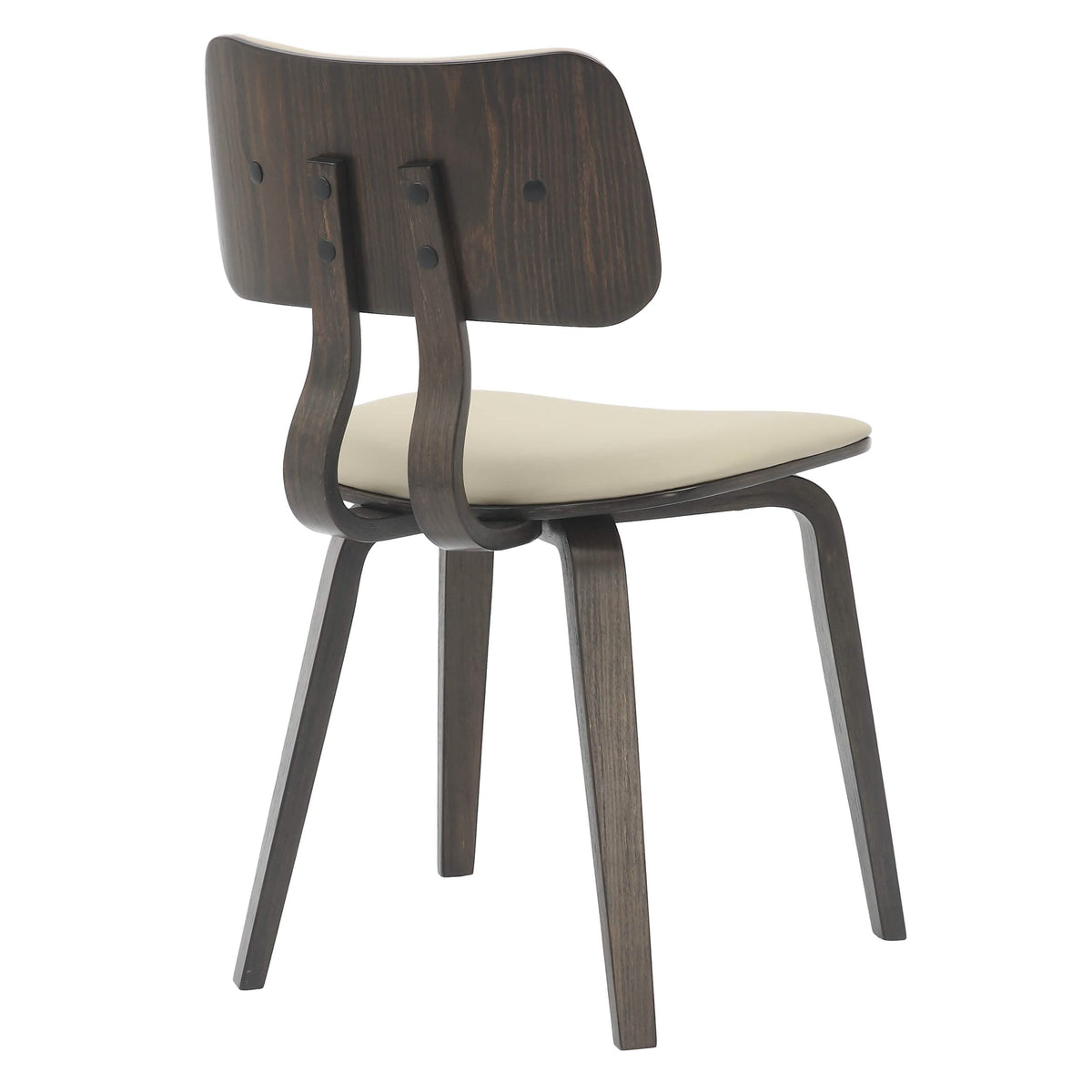 Clivo Modern Wooden Dining Chair Upholstered in Leather With Walnut Color Frame Dark Walnut Taupe Dining Chair Leisuremod