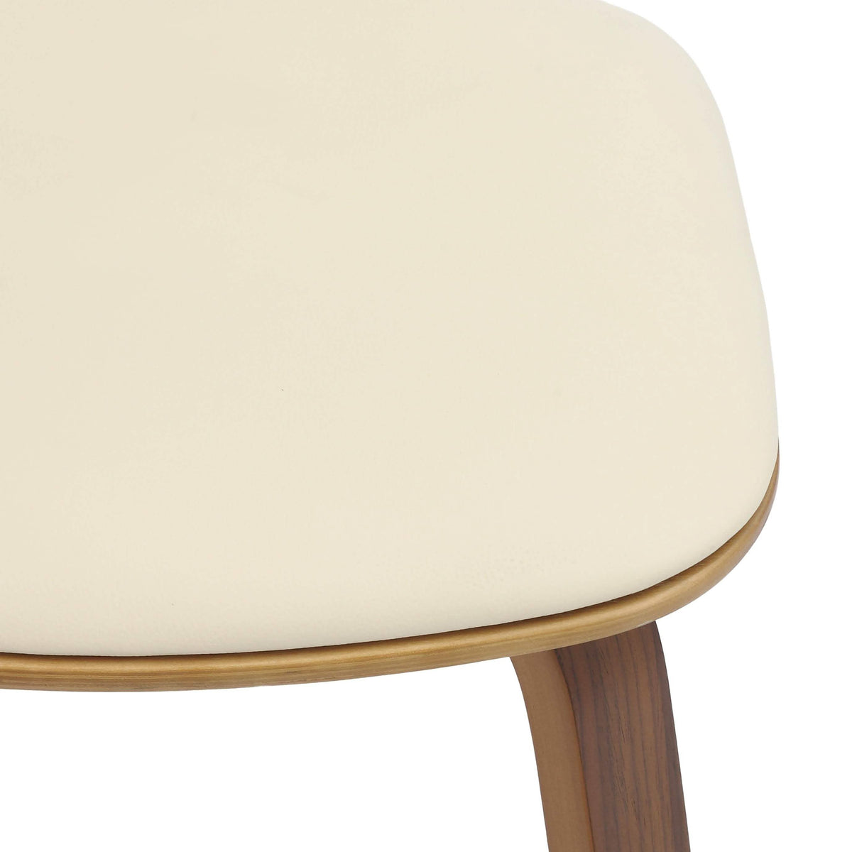 Clivo Modern Wooden Dining Chair Upholstered in Leather With Walnut Color Frame Walnut Cream Dining Chair Leisuremod