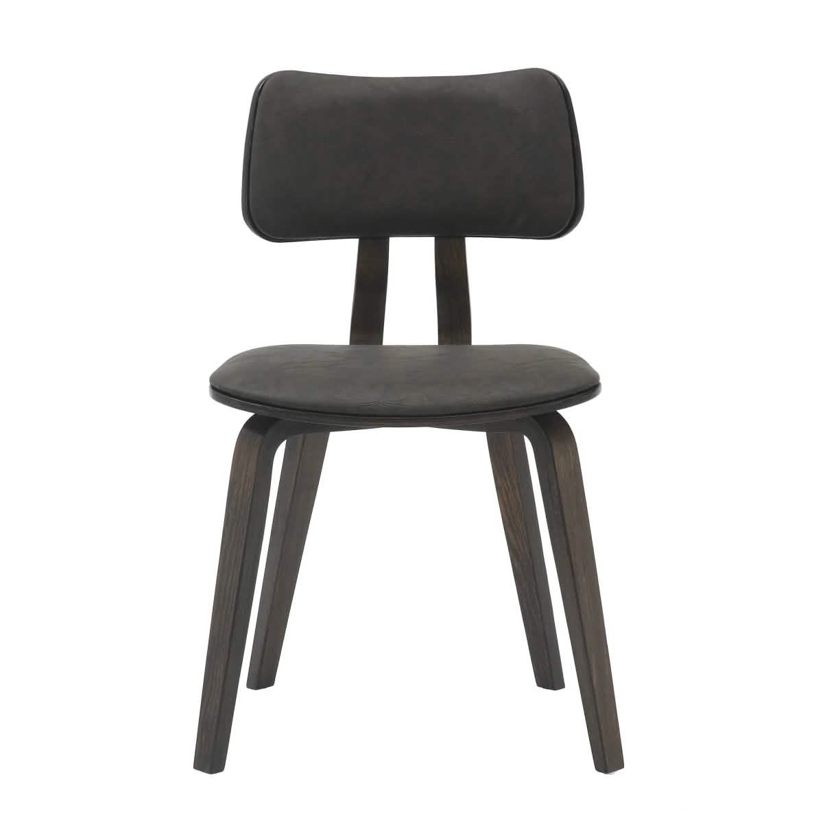 Clivo Modern Wooden Dining Chair Upholstered in Leather With Walnut Color Frame Dark Walnut Brown Dining Chair Leisuremod