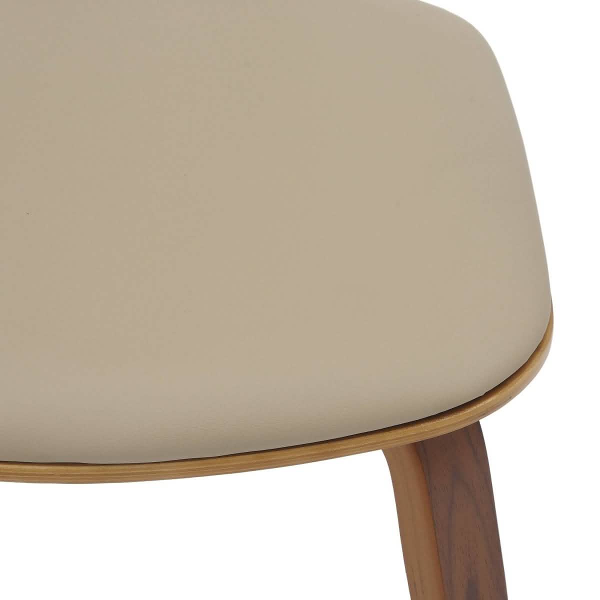 Clivo Modern Wooden Dining Chair Upholstered in Leather With Walnut Color Frame Walnut Light Brown Dining Chair Leisuremod