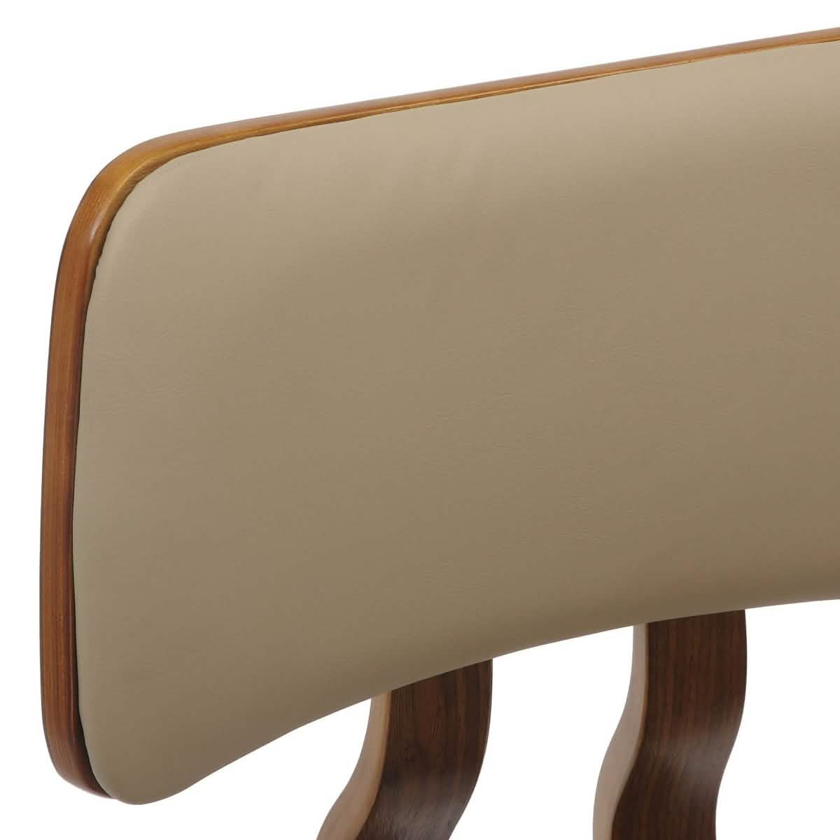 Clivo Modern Wooden Dining Chair Upholstered in Leather With Walnut Color Frame Walnut Light Brown Dining Chair Leisuremod
