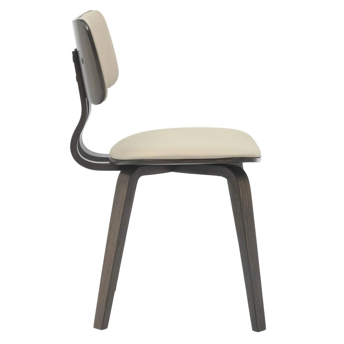 Clivo Modern Wooden Dining Chair Upholstered in Leather With Walnut Color Frame Dark Walnut Taupe Dining Chair Leisuremod