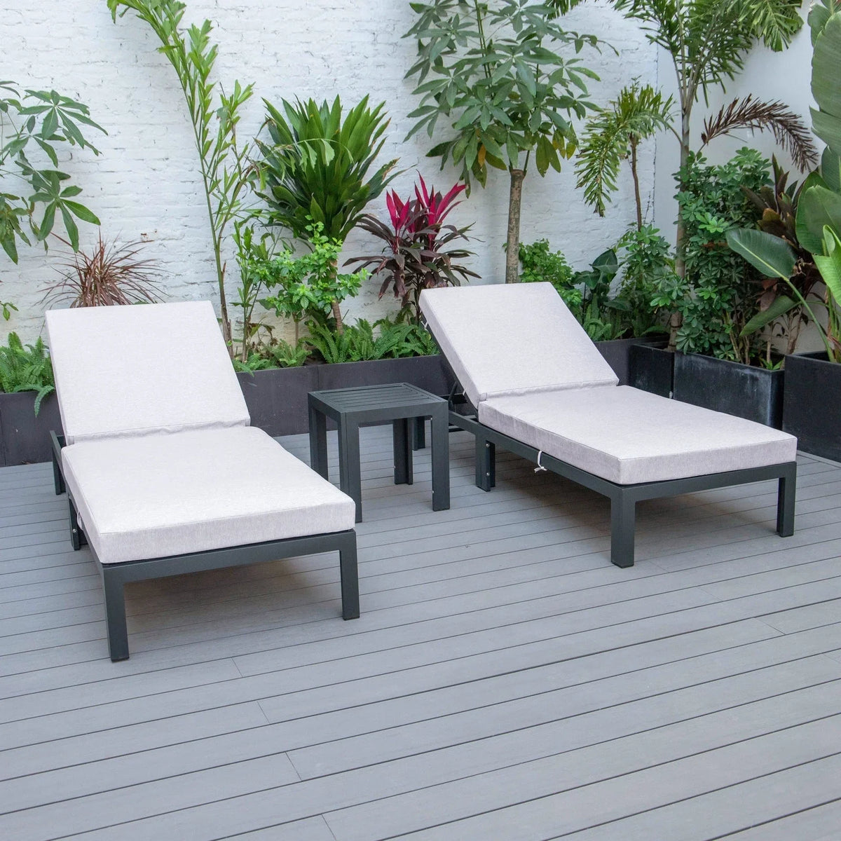Chelsea Modern Outdoor Chaise Lounge With Side Table & Cushions Set of Two - Elax Furniture