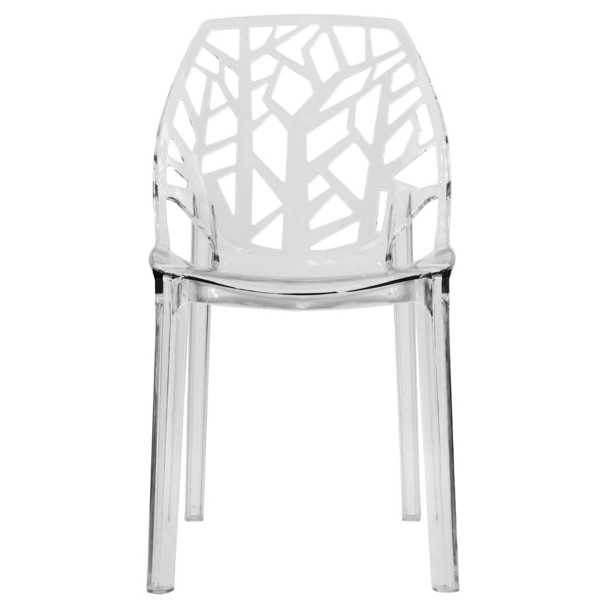 Cornelia Modern ABS Plastic Stackable Dining Chair with Cut-Out Tree Design Clear Dining Chair Leisuremod