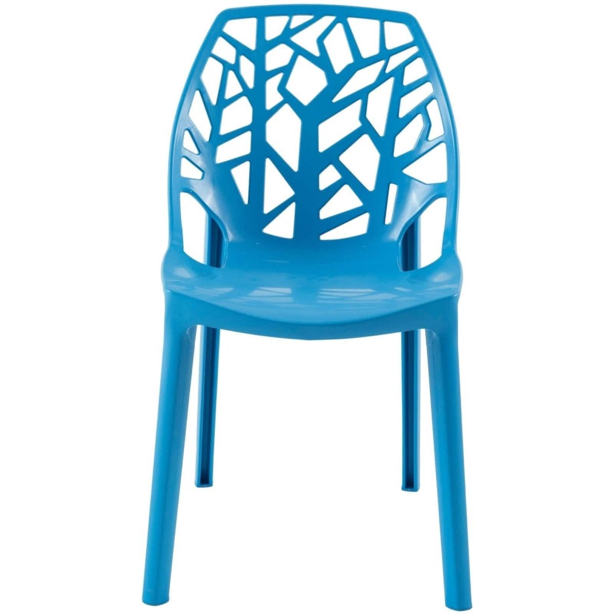 Cornelia Modern ABS Plastic Stackable Dining Chair with Cut-Out Tree Design Blue Dining Chair Leisuremod