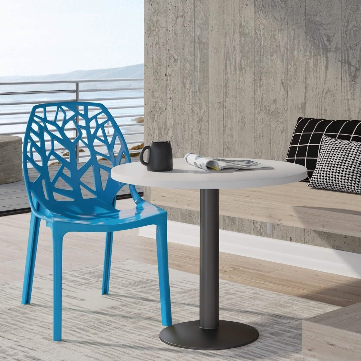 Cornelia Modern ABS Plastic Stackable Dining Chair with Cut-Out Tree Design Blue Dining Chair Leisuremod