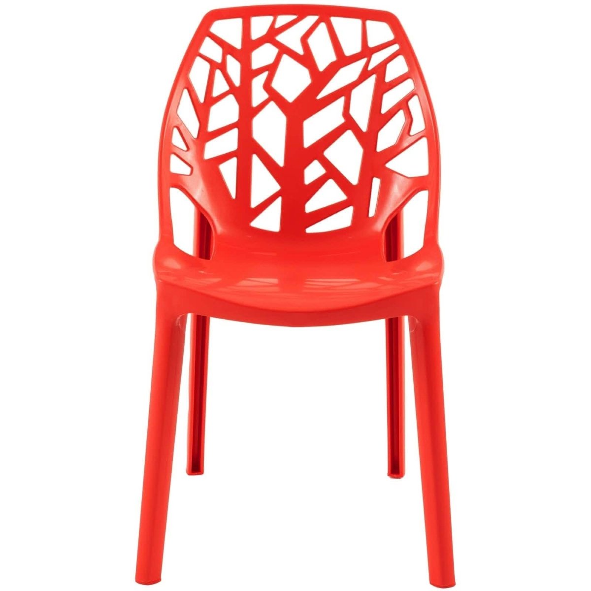 Cornelia Modern ABS Plastic Stackable Dining Chair with Cut-Out Tree Design Red Dining Chair Leisuremod