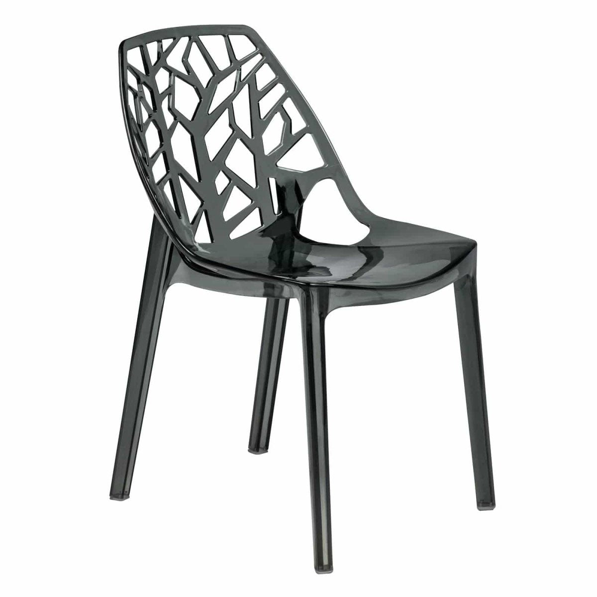 Cornelia Modern ABS Plastic Stackable Dining Chair with Cut-Out Tree Design Transparent Black Dining Chair Leisuremod