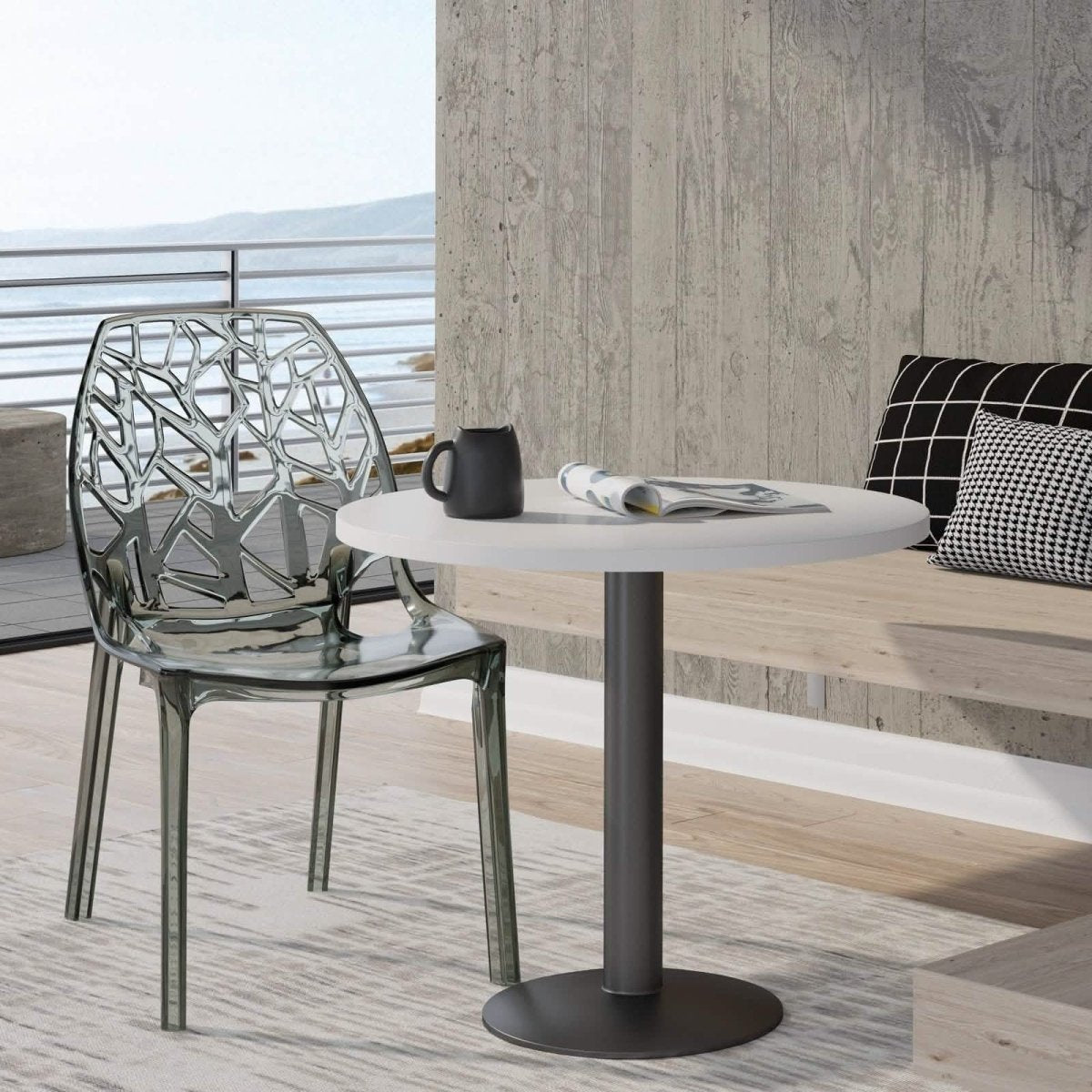 Cornelia Modern ABS Plastic Stackable Dining Chair with Cut-Out Tree Design Transparent Black Dining Chair Leisuremod
