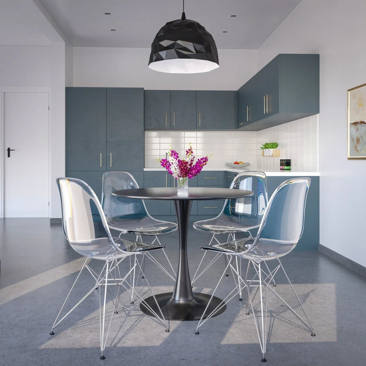 Bristol Modern Round Dining Table with Wood Top and Iron Pedestal Base - Elax Furniture