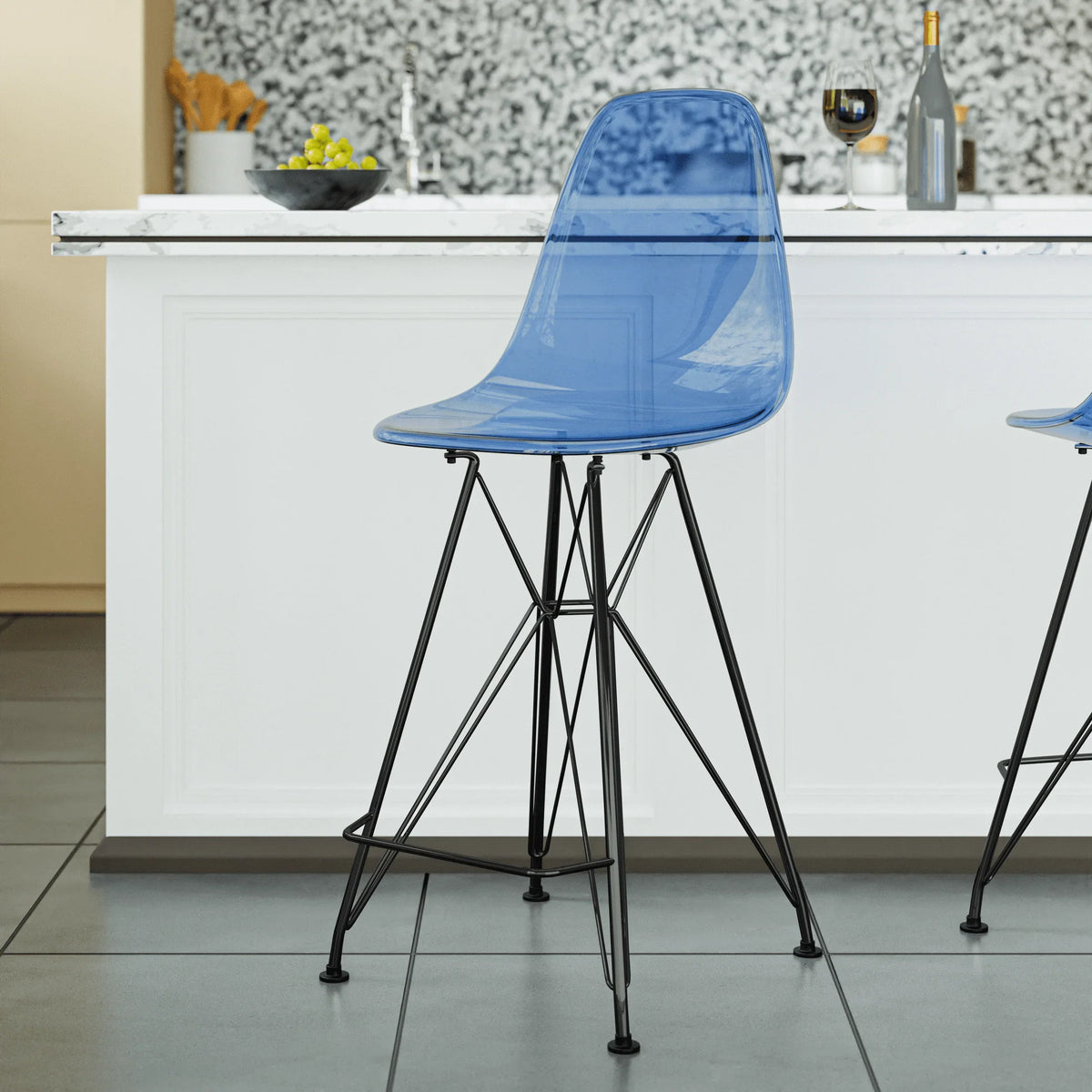 Cresco Modern Acrylic Barstool in Chrome Base for Kitchen and Dining Room - Elax Furniture