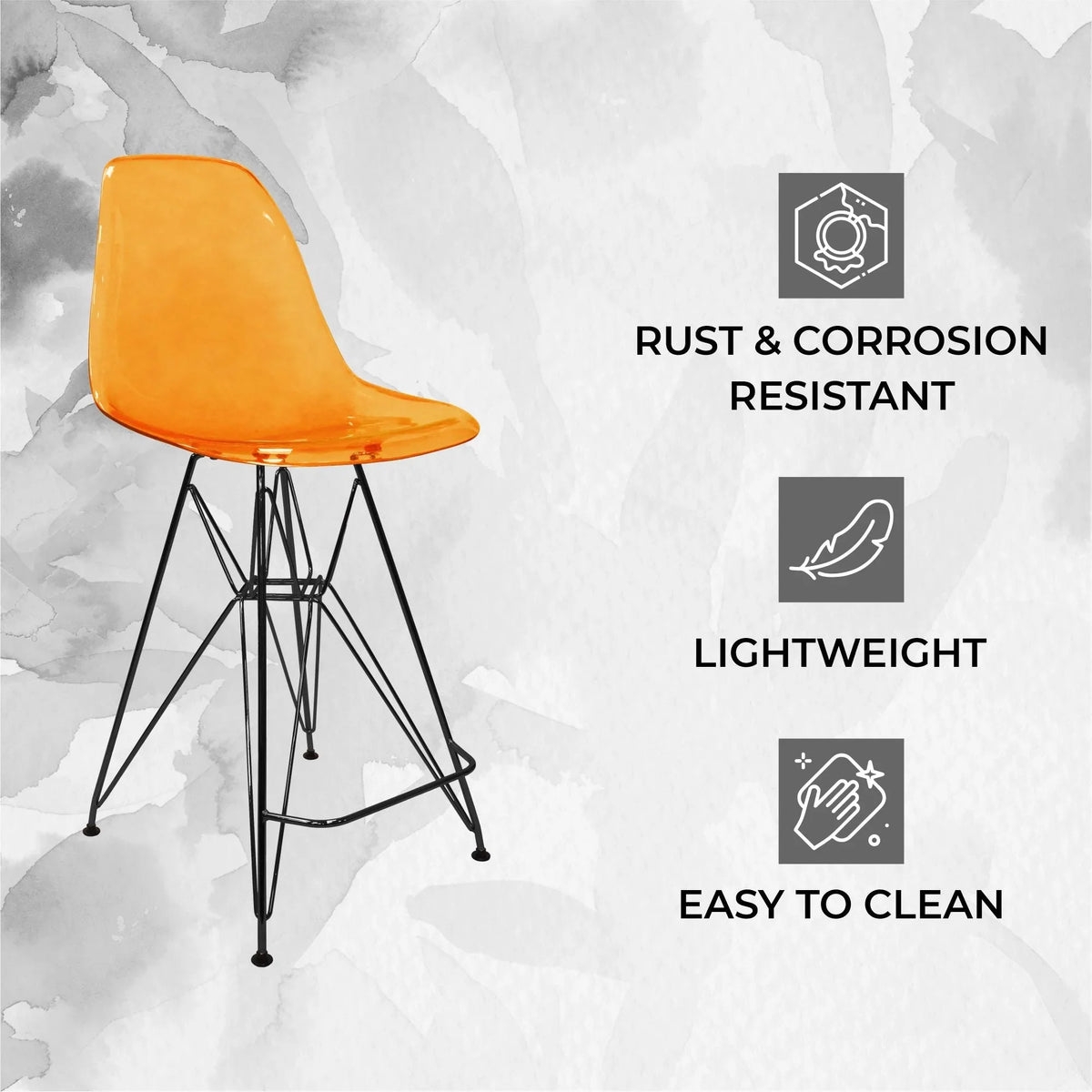 Cresco Modern Acrylic Barstool in Chrome Base for Kitchen and Dining Room - Elax Furniture