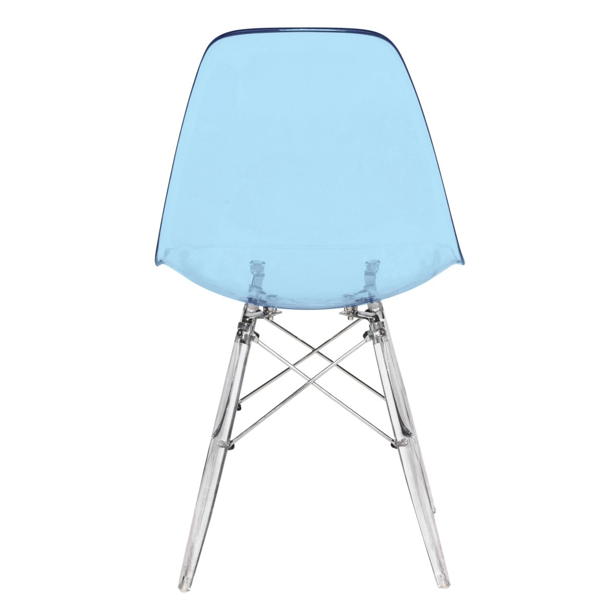 Cresco Modern Dining Side Chair in Curved Back Design with Multiple Base Options: Wood, Acrylic, Chrome & Gold Eiffel Design Acrylic Transparent Transparent Blue Dining Chair Leisuremod
