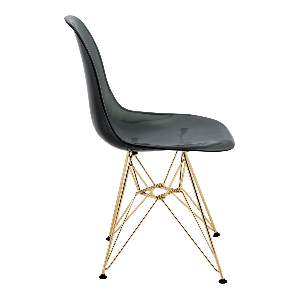 Cresco Modern Dining Side Chair in Curved Back Design with Multiple Base Options: Wood, Acrylic, Chrome & Gold Eiffel Design Stainless Steel Gold Transparent Black Dining Chair Leisuremod