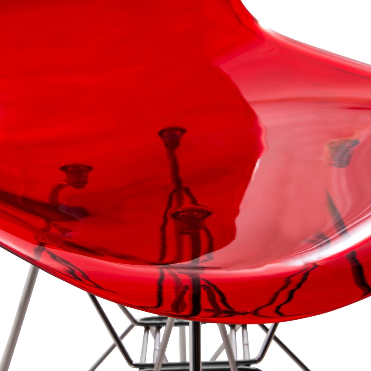 Cresco Modern Dining Side Chair in Curved Back Design with Multiple Base Options: Wood, Acrylic, Chrome & Gold Eiffel Design Stainless Steel Silver Transparent Red Dining Chair Leisuremod