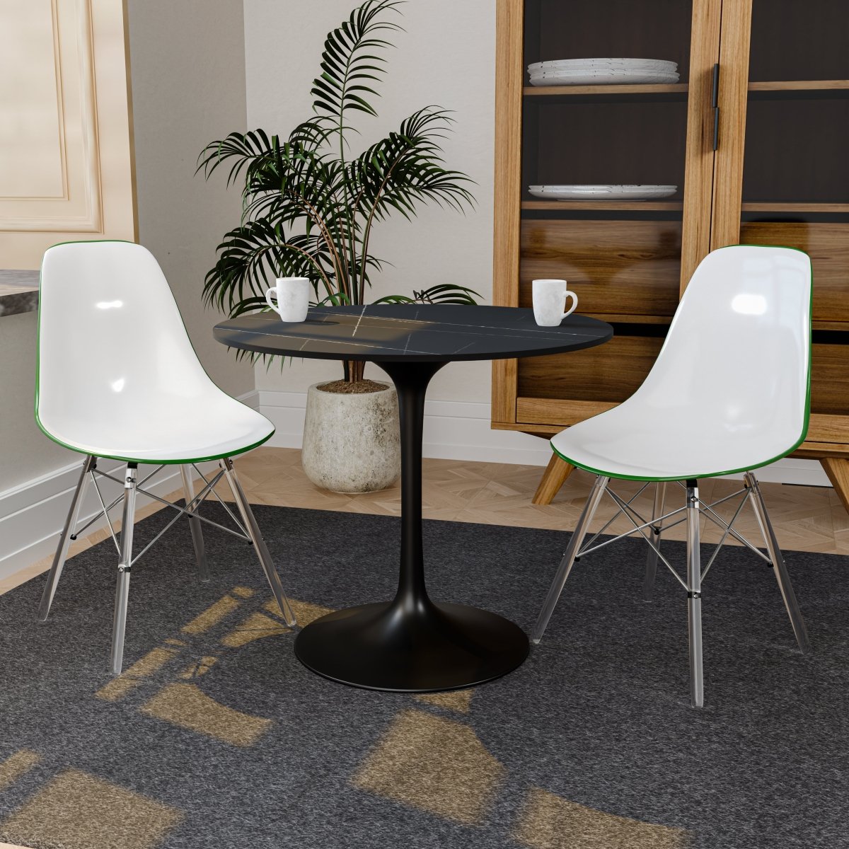 Cresco Modern Dining Side Chair in Curved Back Design with Multiple Base Options: Wood, Acrylic, Chrome & Gold Eiffel Design Acrylic Transparent White Green Dining Chair Leisuremod
