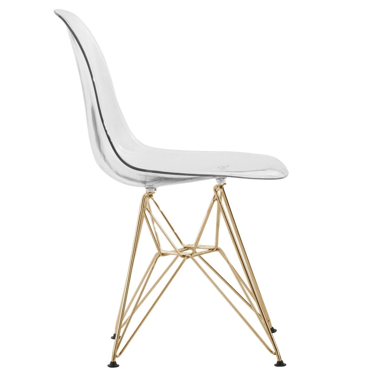 Cresco Modern Dining Side Chair in Curved Back Design with Multiple Base Options: Wood, Acrylic, Chrome & Gold Eiffel Design Stainless Steel Gold Clear Dining Chair Leisuremod