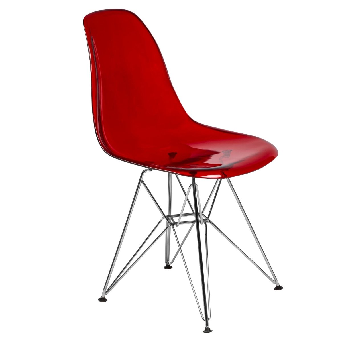 Cresco Modern Dining Side Chair in Curved Back Design with Multiple Base Options: Wood, Acrylic, Chrome & Gold Eiffel Design Stainless Steel Silver Transparent Red Dining Chair Leisuremod
