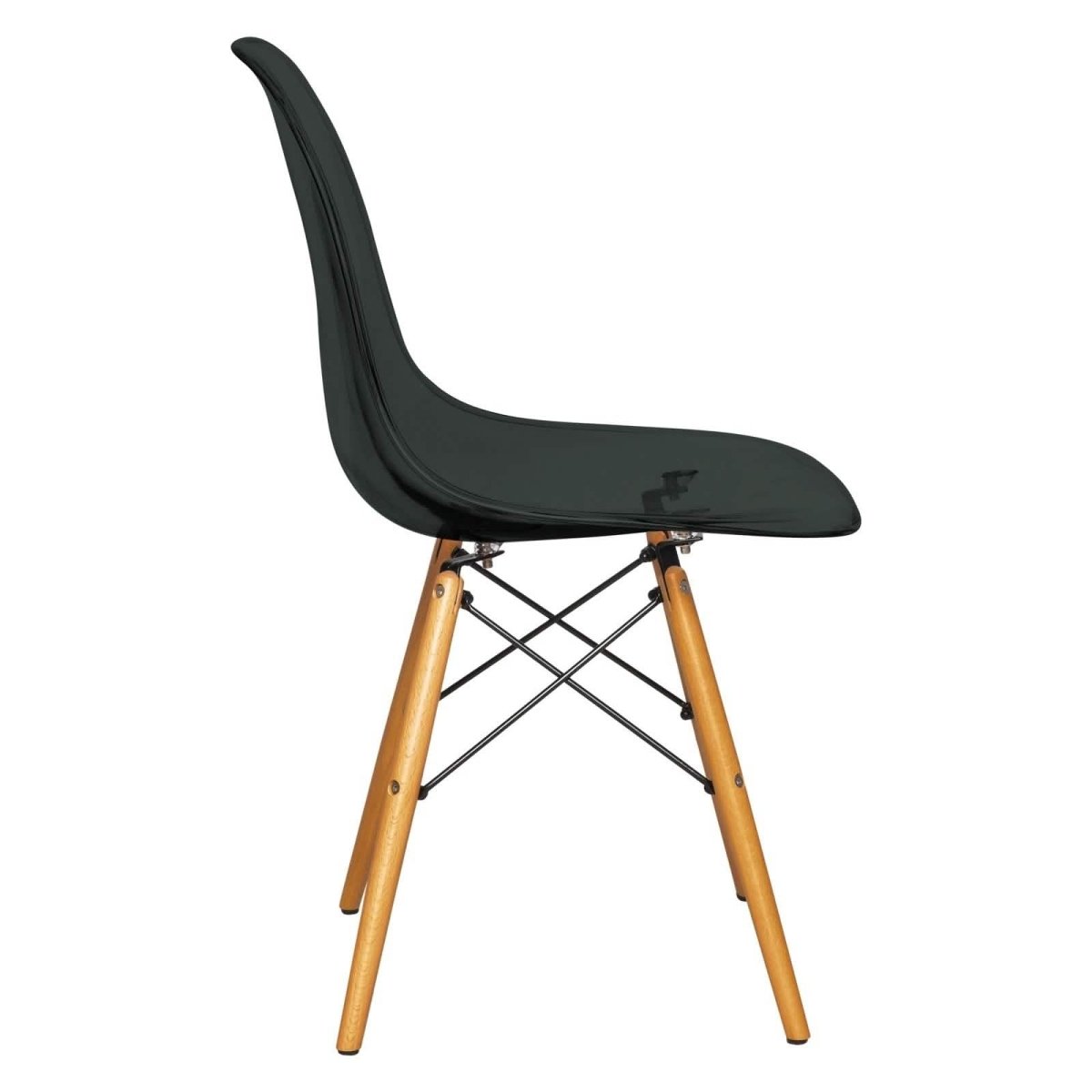 Cresco Modern Dining Side Chair in Curved Back Design with Multiple Base Options: Wood, Acrylic, Chrome & Gold Eiffel Design Wood Brown Transparent Black Dining Chair Leisuremod