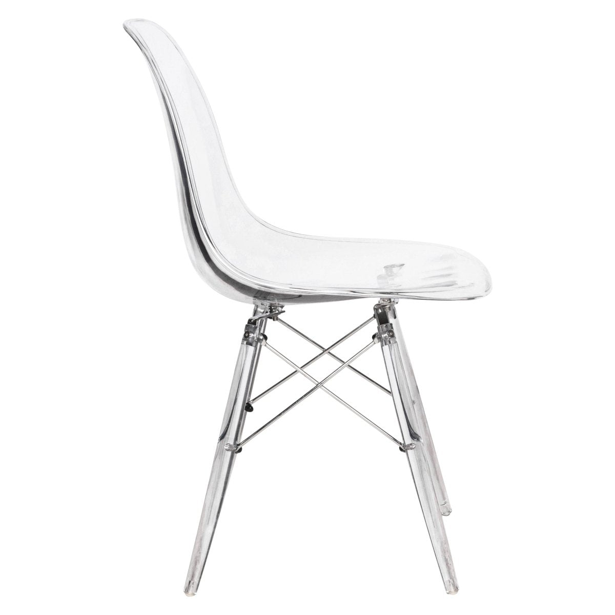 Cresco Modern Dining Side Chair in Curved Back Design with Multiple Base Options: Wood, Acrylic, Chrome & Gold Eiffel Design Acrylic Transparent Clear Dining Chair Leisuremod