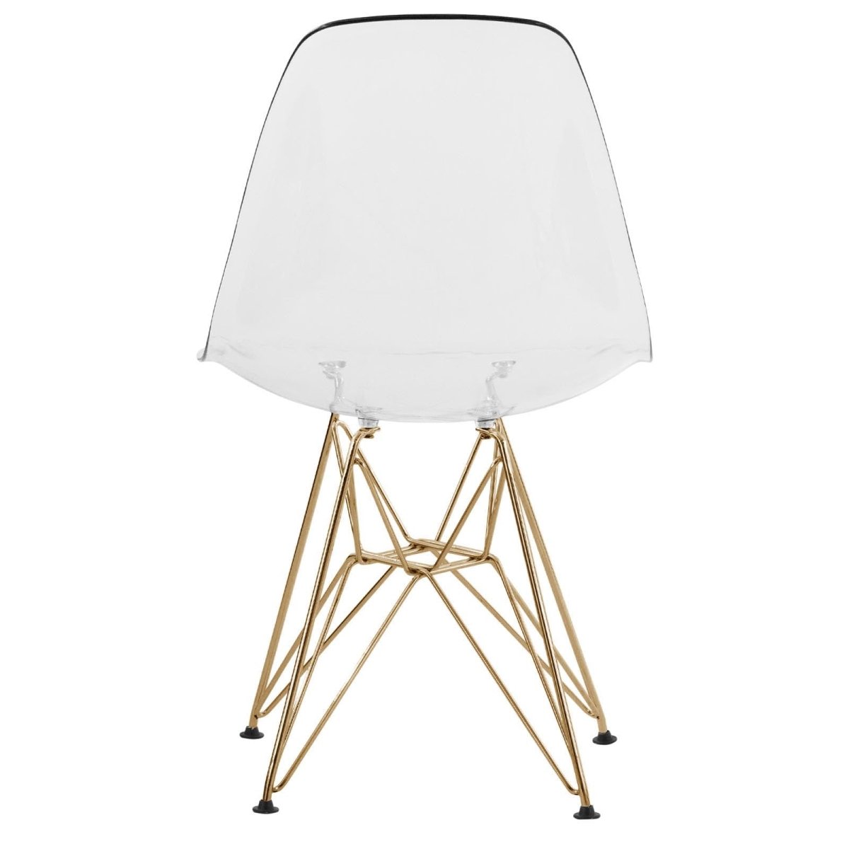 Cresco Modern Dining Side Chair in Curved Back Design with Multiple Base Options: Wood, Acrylic, Chrome & Gold Eiffel Design Stainless Steel Gold Clear Dining Chair Leisuremod