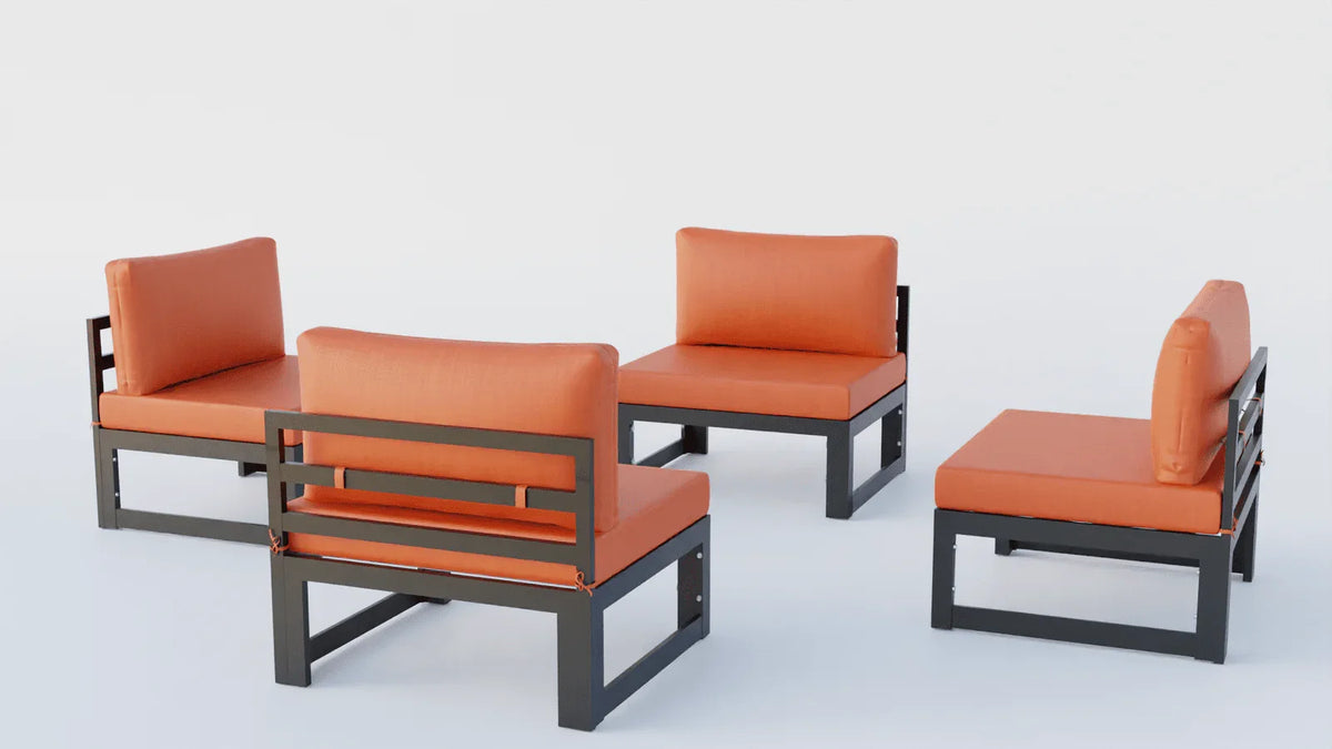 Chelsea 4-Piece Middle Patio Chairs Black Aluminum With Cushions - Elax Furniture