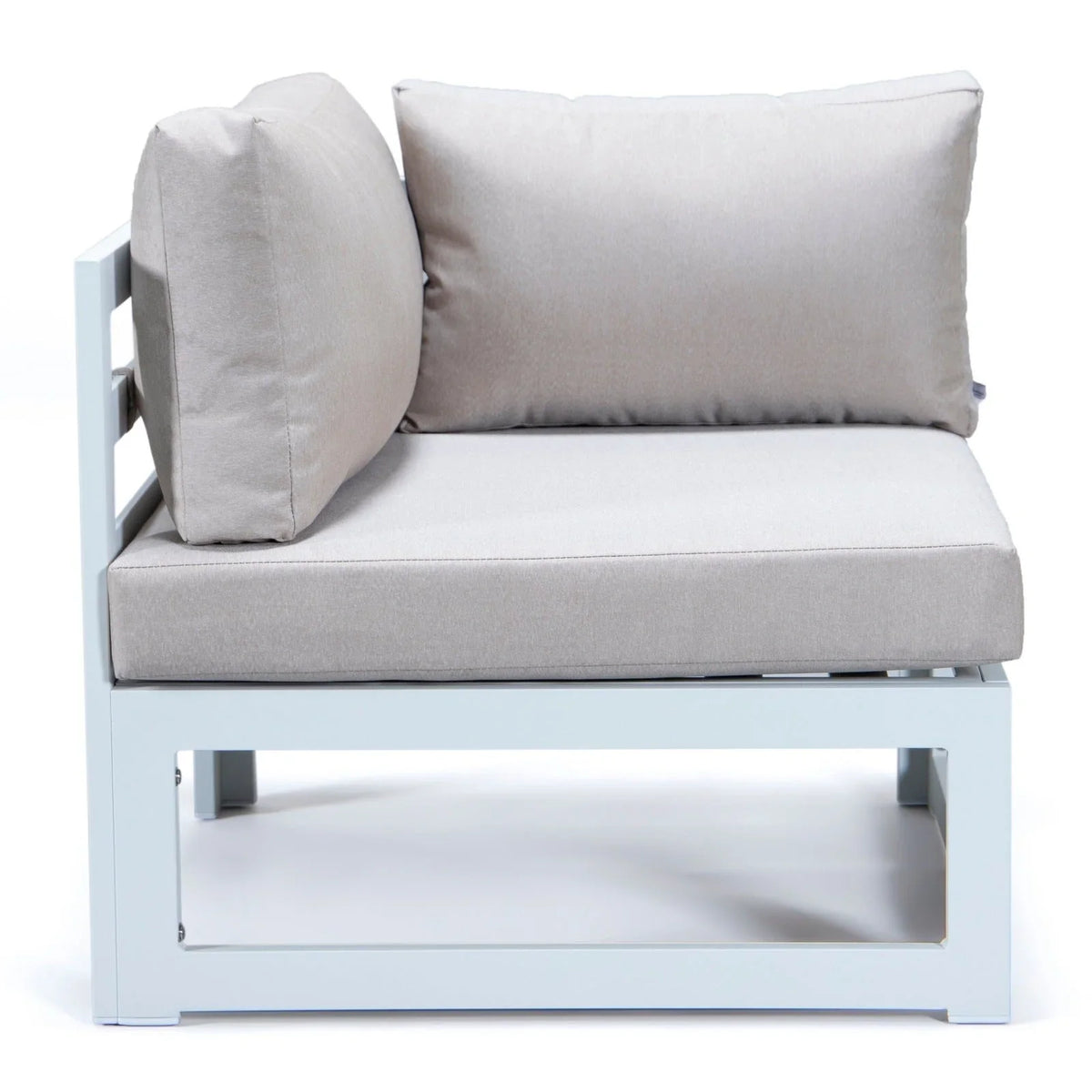 Chelsea 7-Piece Patio Sectional And Fire Pit Table In White Aluminum With Cushions - Elax Furniture