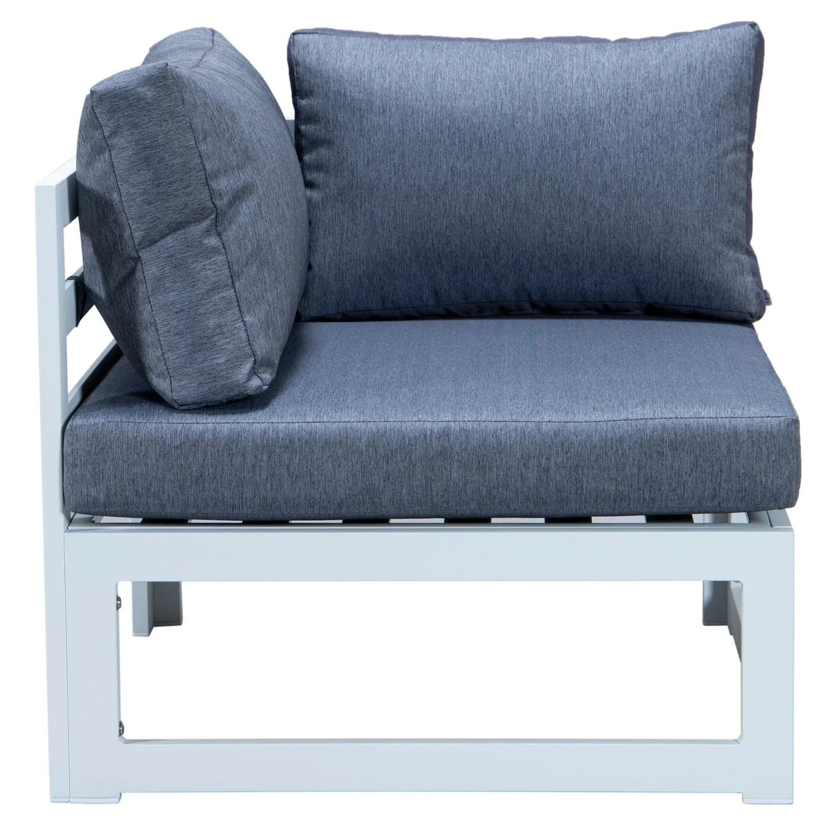 Chelsea 7-Piece Patio Sectional And Fire Pit Table In White Aluminum With Cushions - Elax Furniture