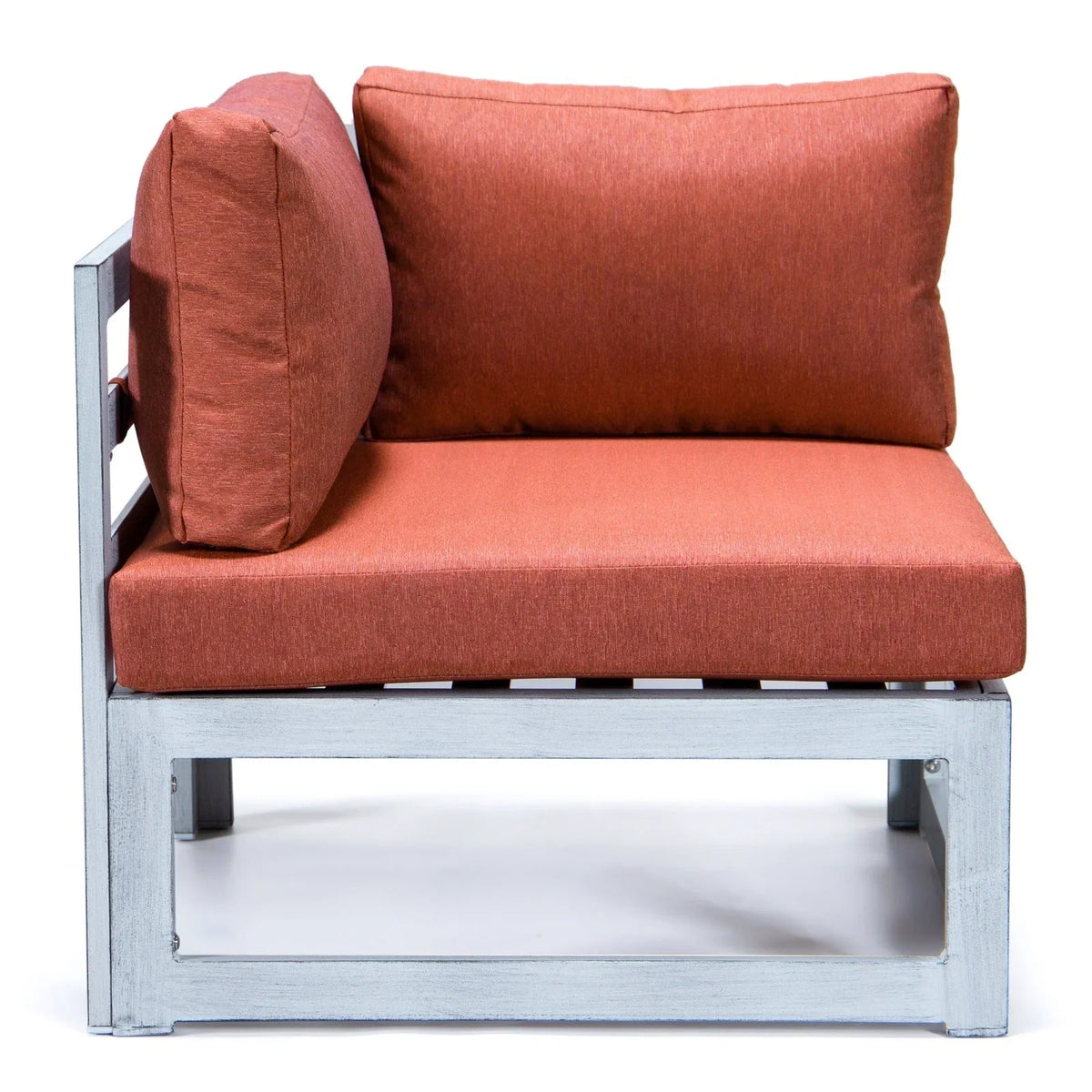 Chelsea 7-Piece Patio Sectional And Fire Pit Table In Weathered Grey Aluminum With Cushions - Elax Furniture