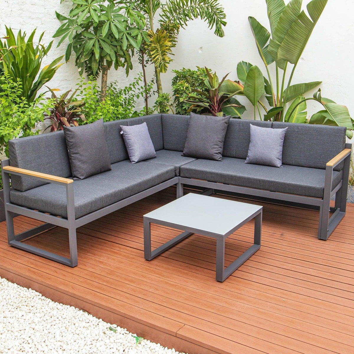 Chelsea Black Sectional With Adjustable Headrest & Coffee Table With Two Tone Cushions - Elax Furniture