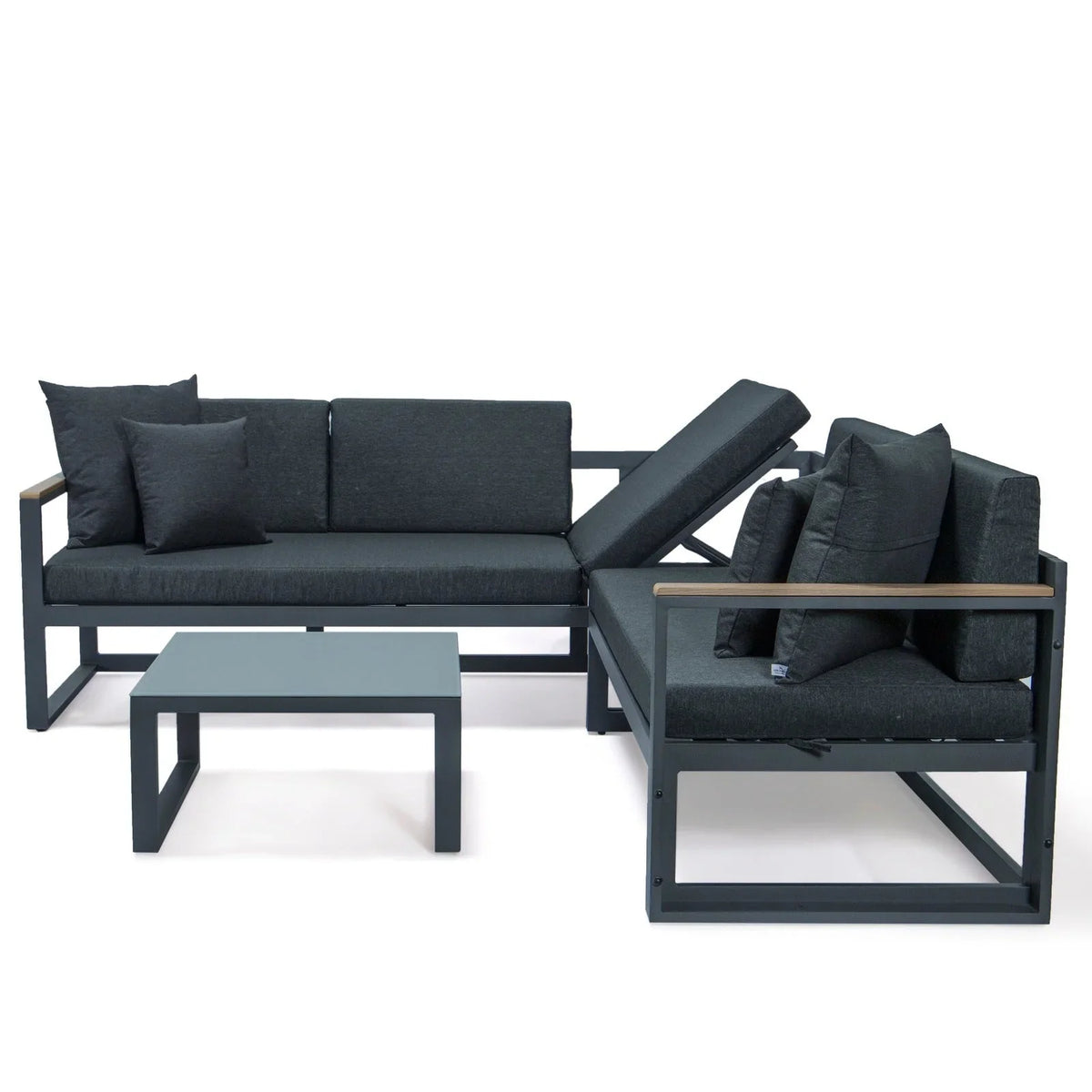 Chelsea Black Sectional With Adjustable Headrest & Coffee Table With Cushions - Elax Furniture