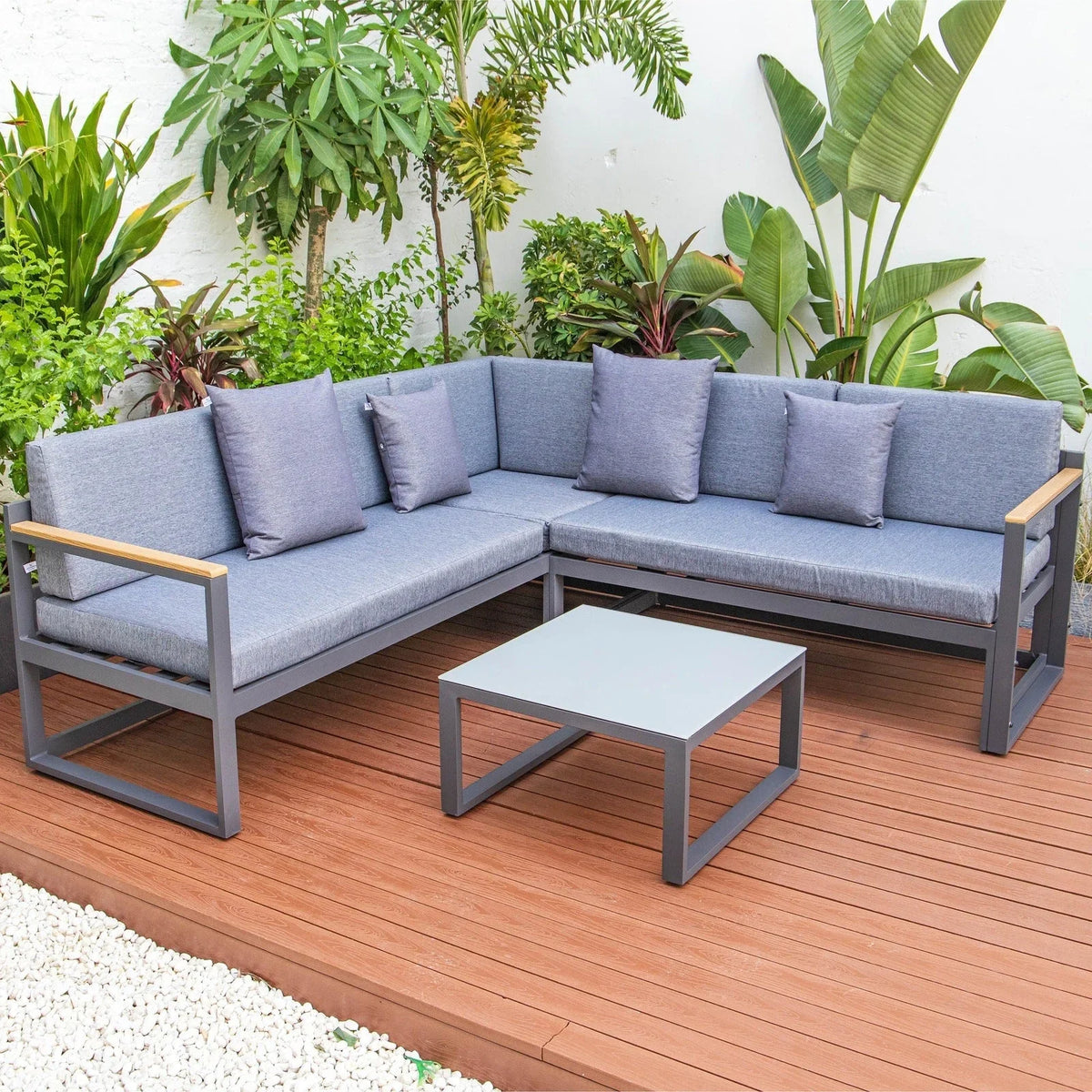 Chelsea Black Sectional With Adjustable Headrest & Coffee Table With Cushions - Elax Furniture